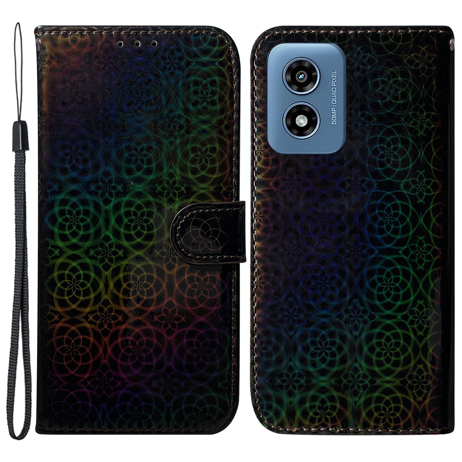 For Motorola Moto G Play (2024) 4G Leather Phone Case Dazzling Flower Wallet Stand Cover