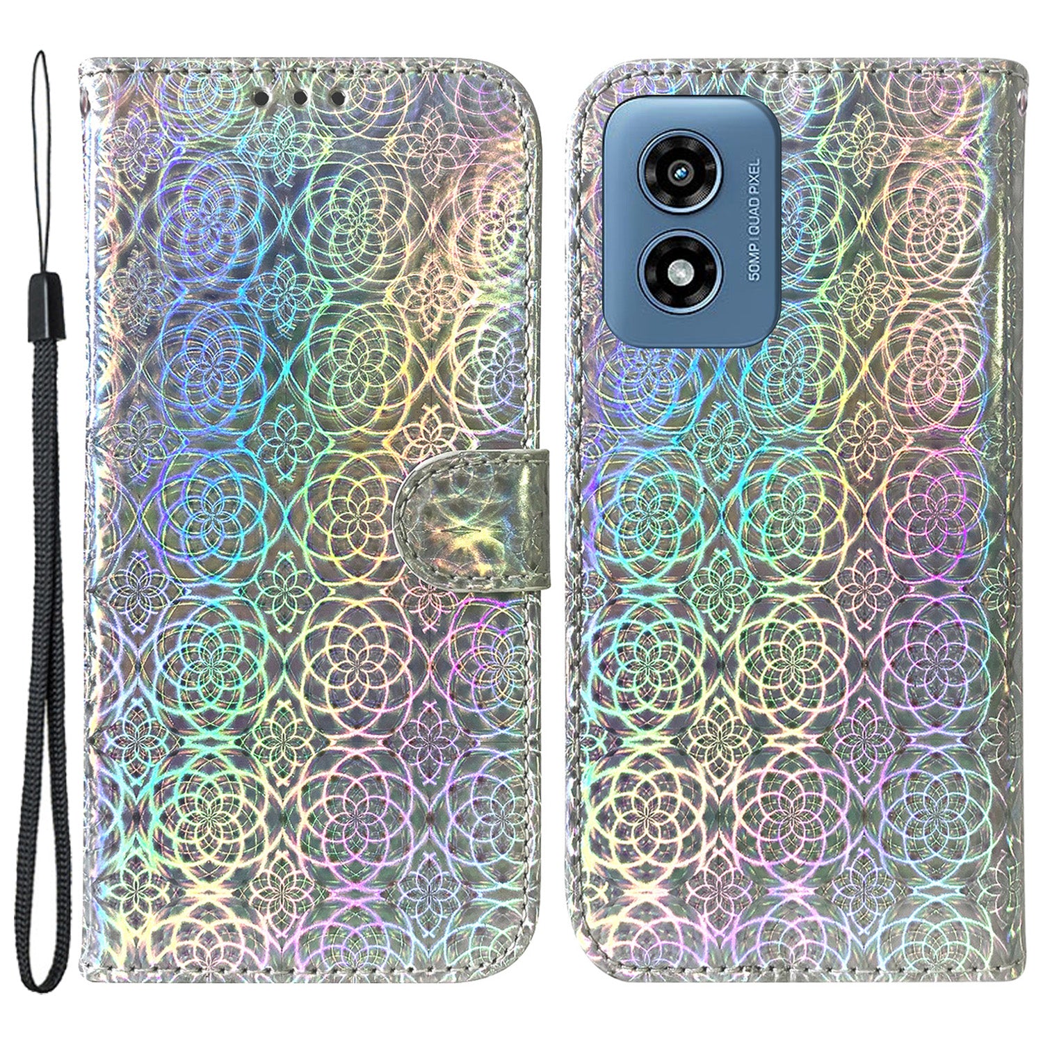 For Motorola Moto G Play (2024) 4G Leather Phone Case Dazzling Flower Wallet Stand Cover
