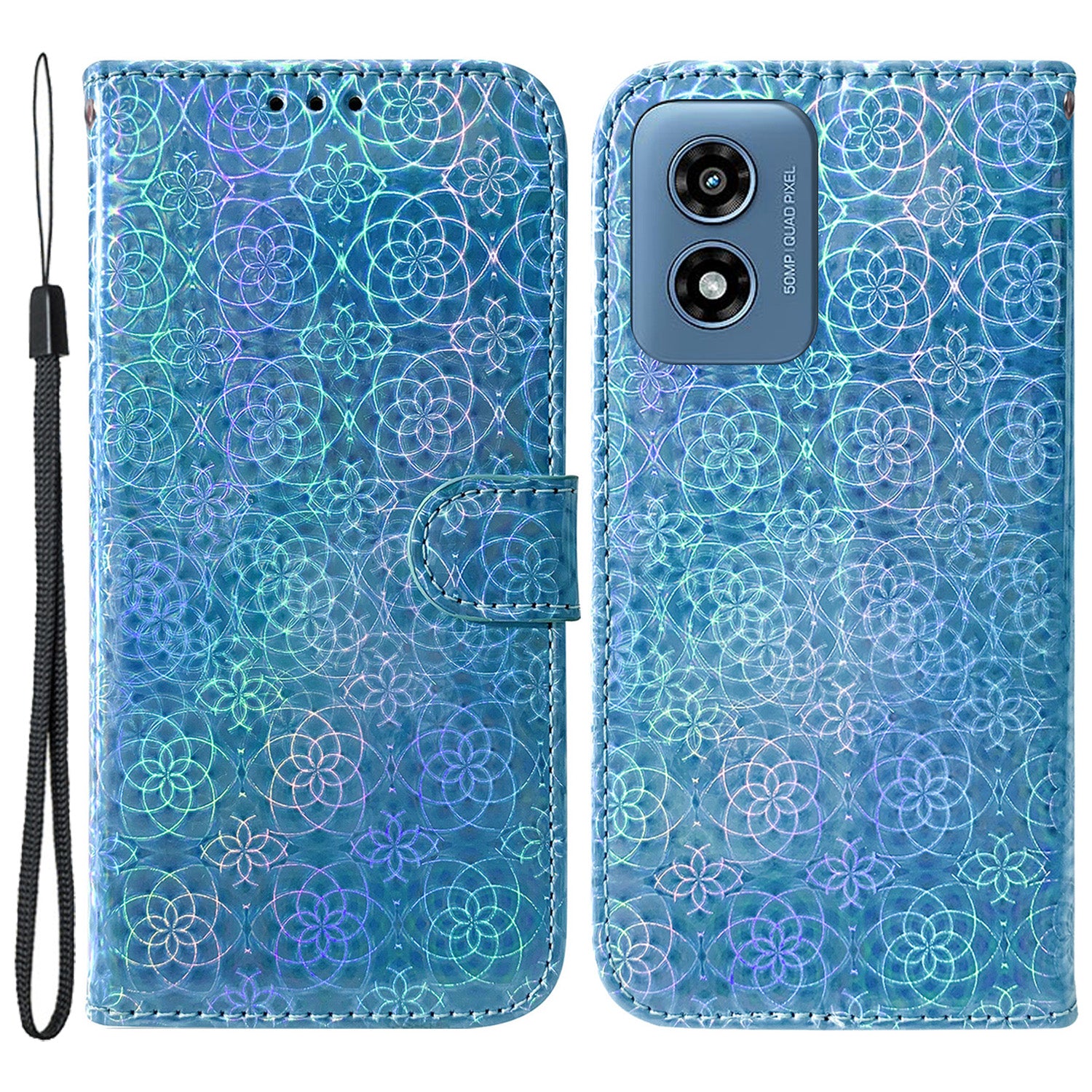 For Motorola Moto G Play (2024) 4G Leather Phone Case Dazzling Flower Wallet Stand Cover