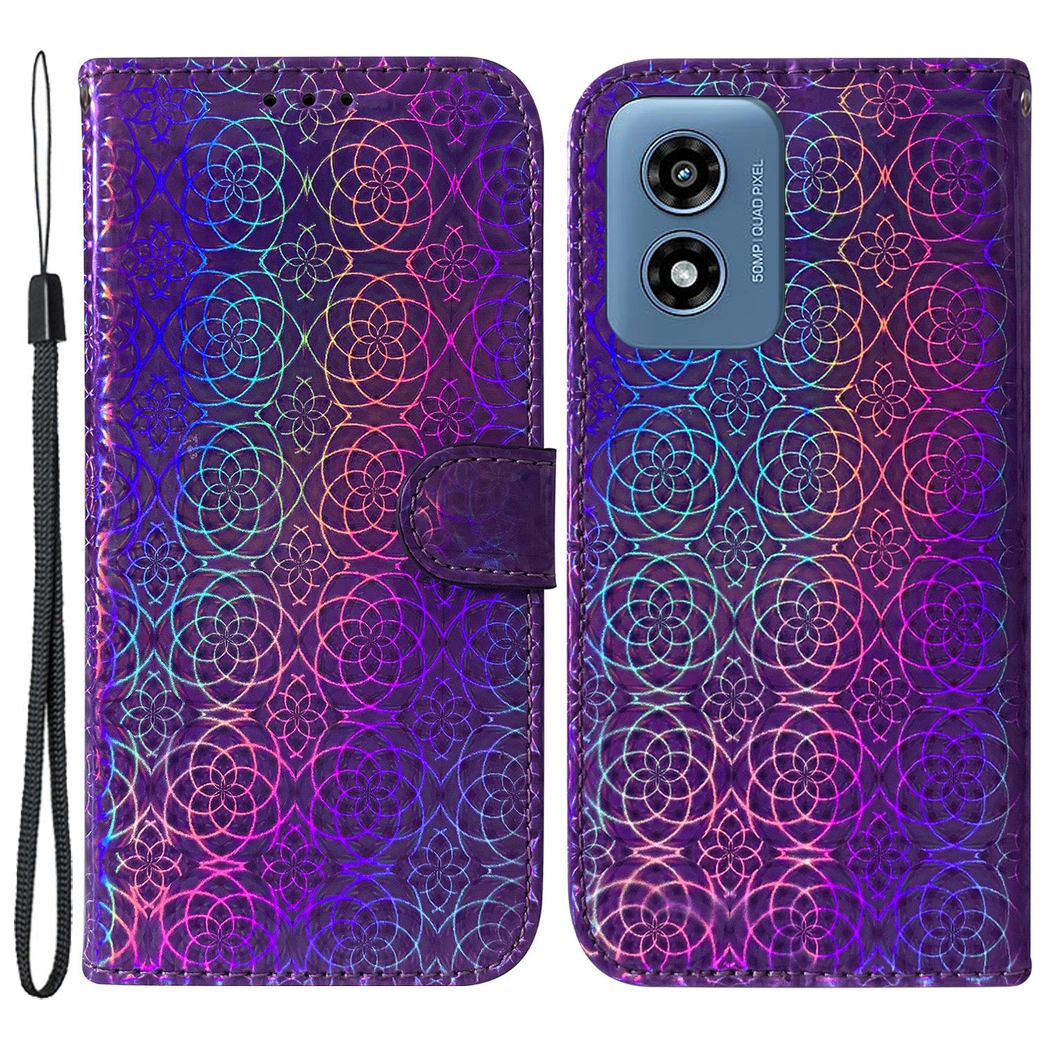 For Motorola Moto G Play (2024) 4G Leather Phone Case Dazzling Flower Wallet Stand Cover