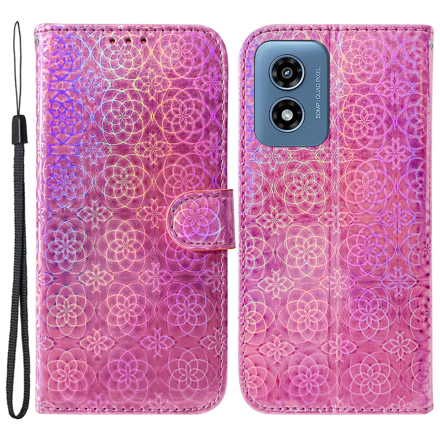 For Motorola Moto G Play (2024) 4G Leather Phone Case Dazzling Flower Wallet Stand Cover