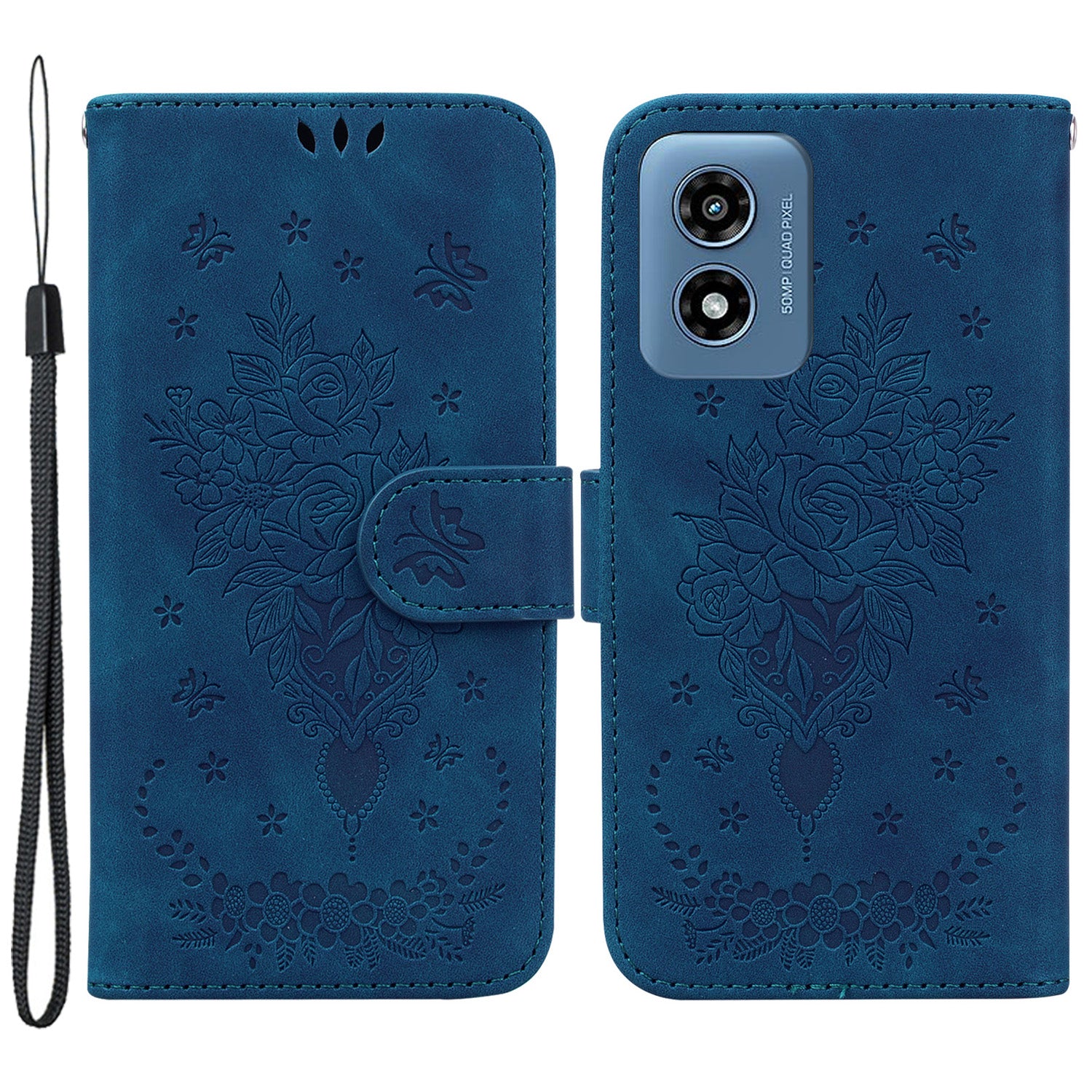 For Motorola Moto G Play (2024) 4G Case Bump Proof Flower Pattern PU Leather Phone Cover