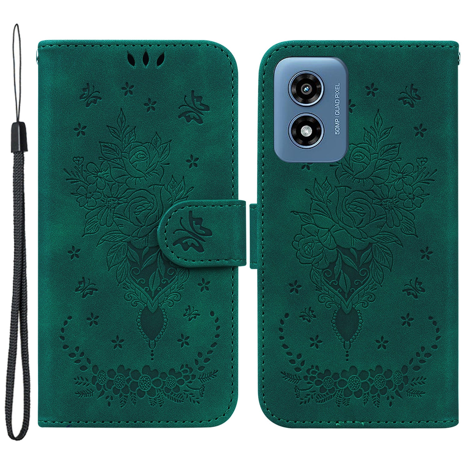 For Motorola Moto G Play (2024) 4G Case Bump Proof Flower Pattern PU Leather Phone Cover