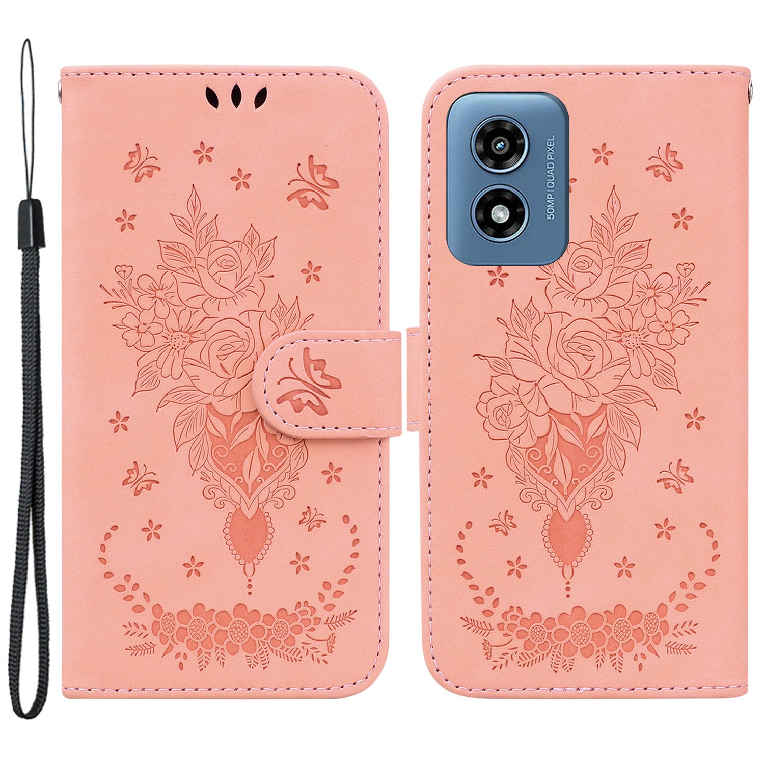 For Motorola Moto G Play (2024) 4G Case Bump Proof Flower Pattern PU Leather Phone Cover