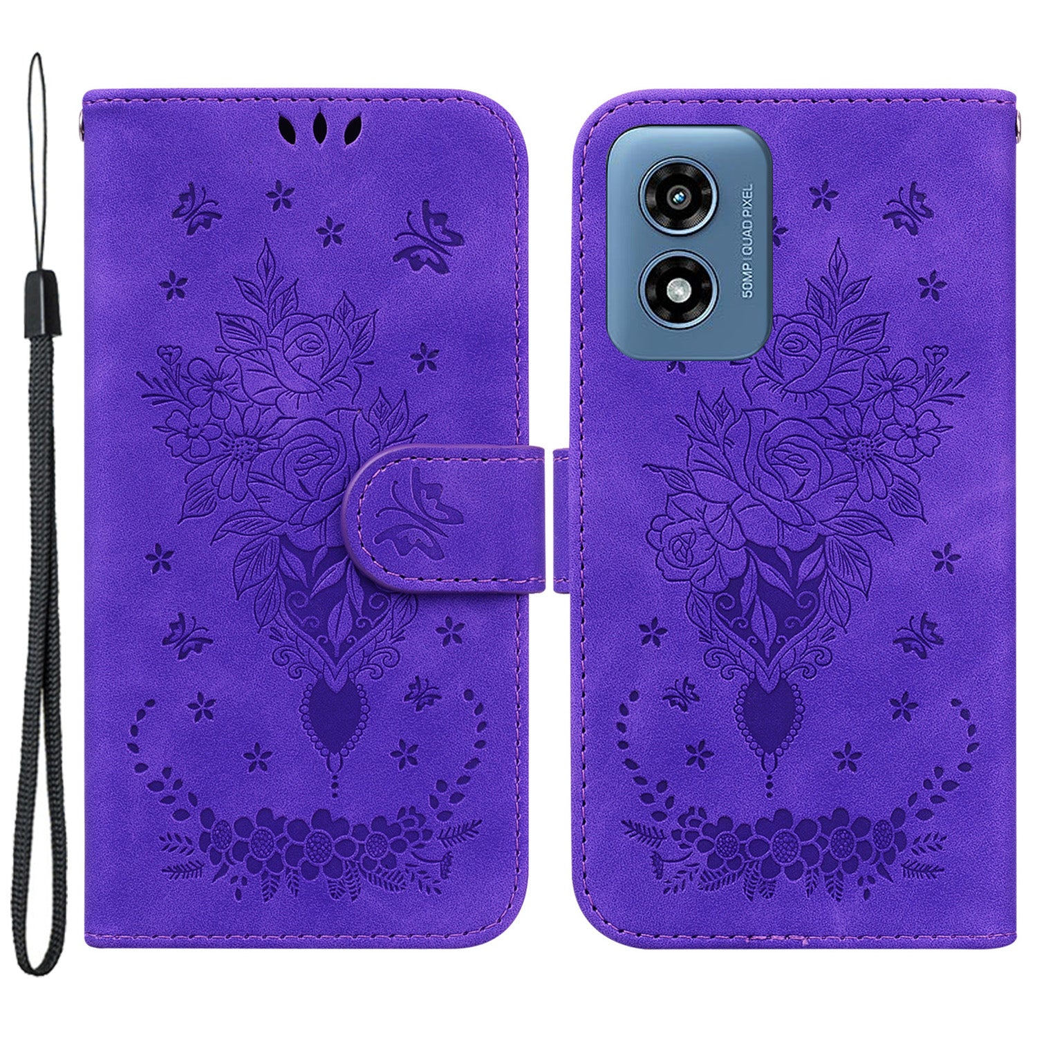 For Motorola Moto G Play (2024) 4G Case Bump Proof Flower Pattern PU Leather Phone Cover