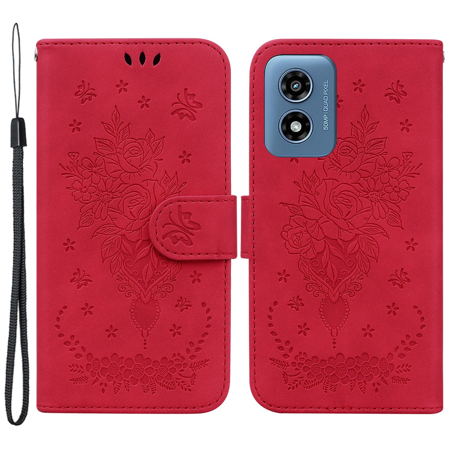 For Motorola Moto G Play (2024) 4G Case Bump Proof Flower Pattern PU Leather Phone Cover