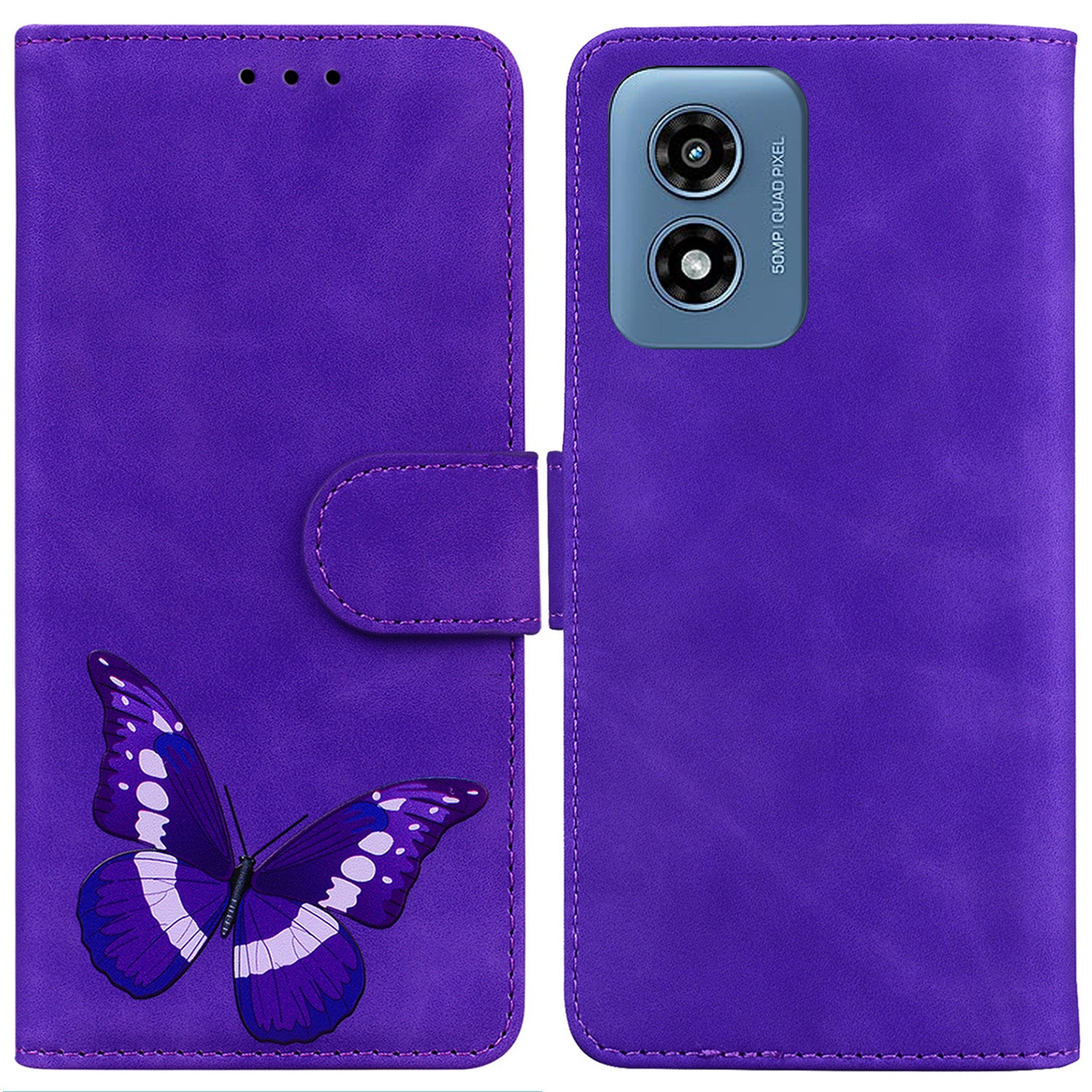 For Motorola Moto G Play (2024) 4G Case Butterfly Printing Anti-Scratch Leather Flip Phone Cover with Wallet