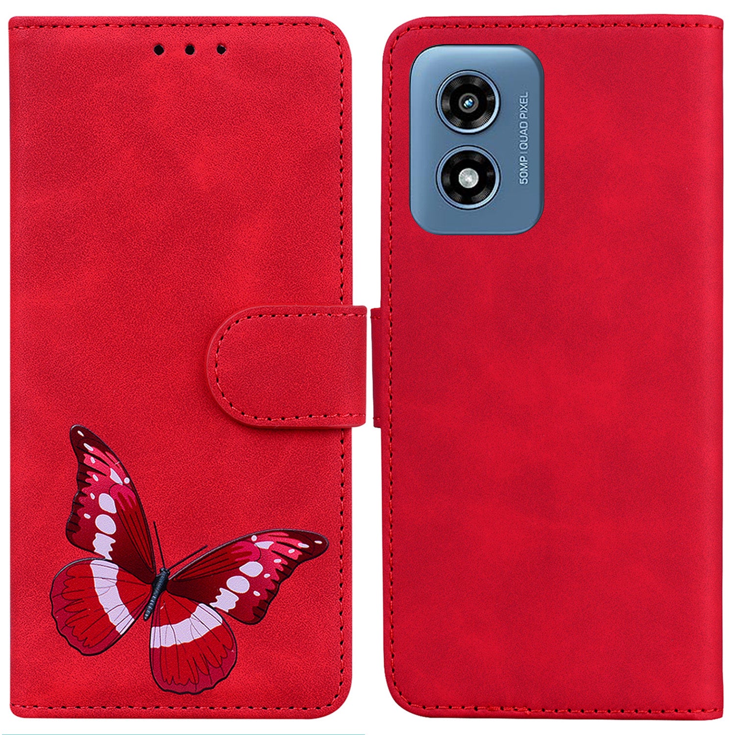 For Motorola Moto G Play (2024) 4G Case Butterfly Printing Anti-Scratch Leather Flip Phone Cover with Wallet