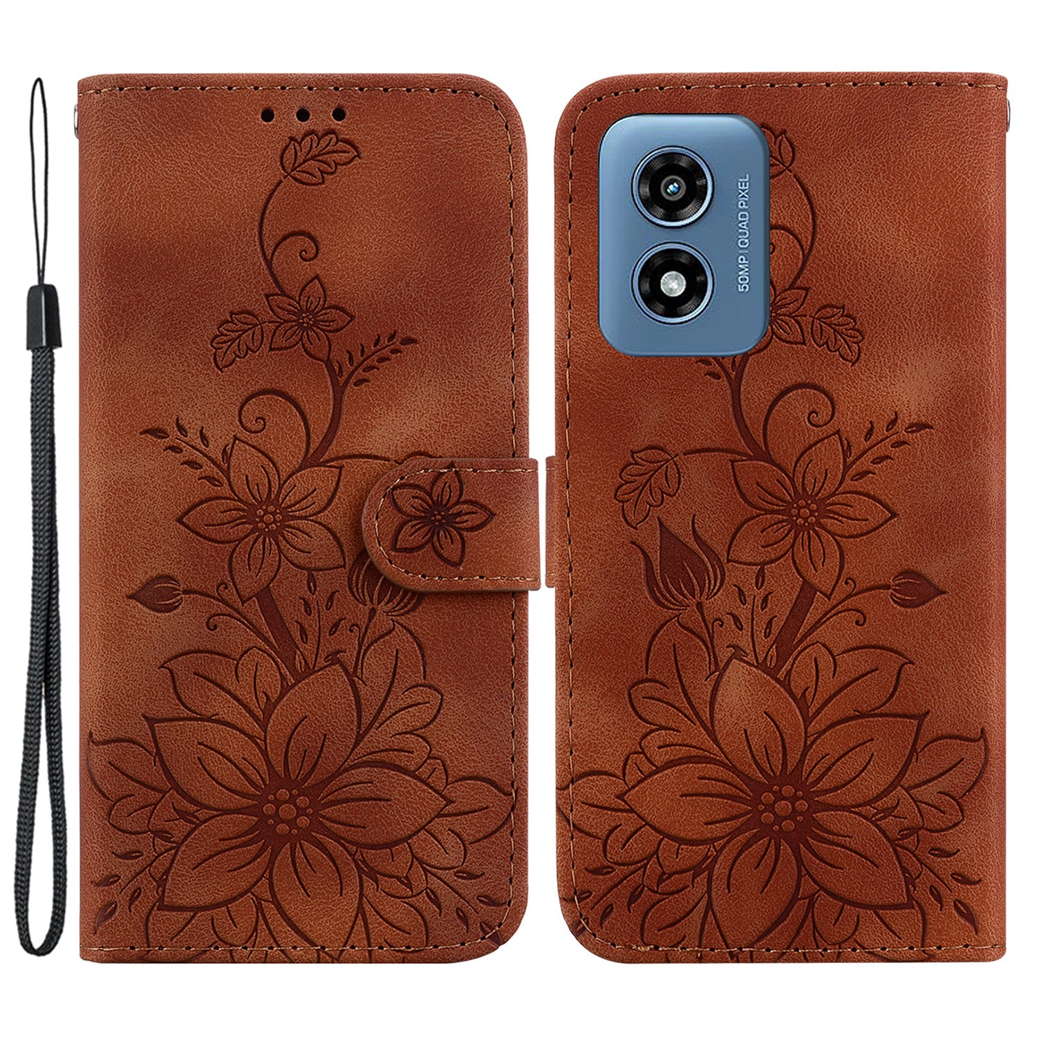 For Motorola Moto G Play (2024) 4G Wallet Case Flower Imprint Leather Cell Phone Cover