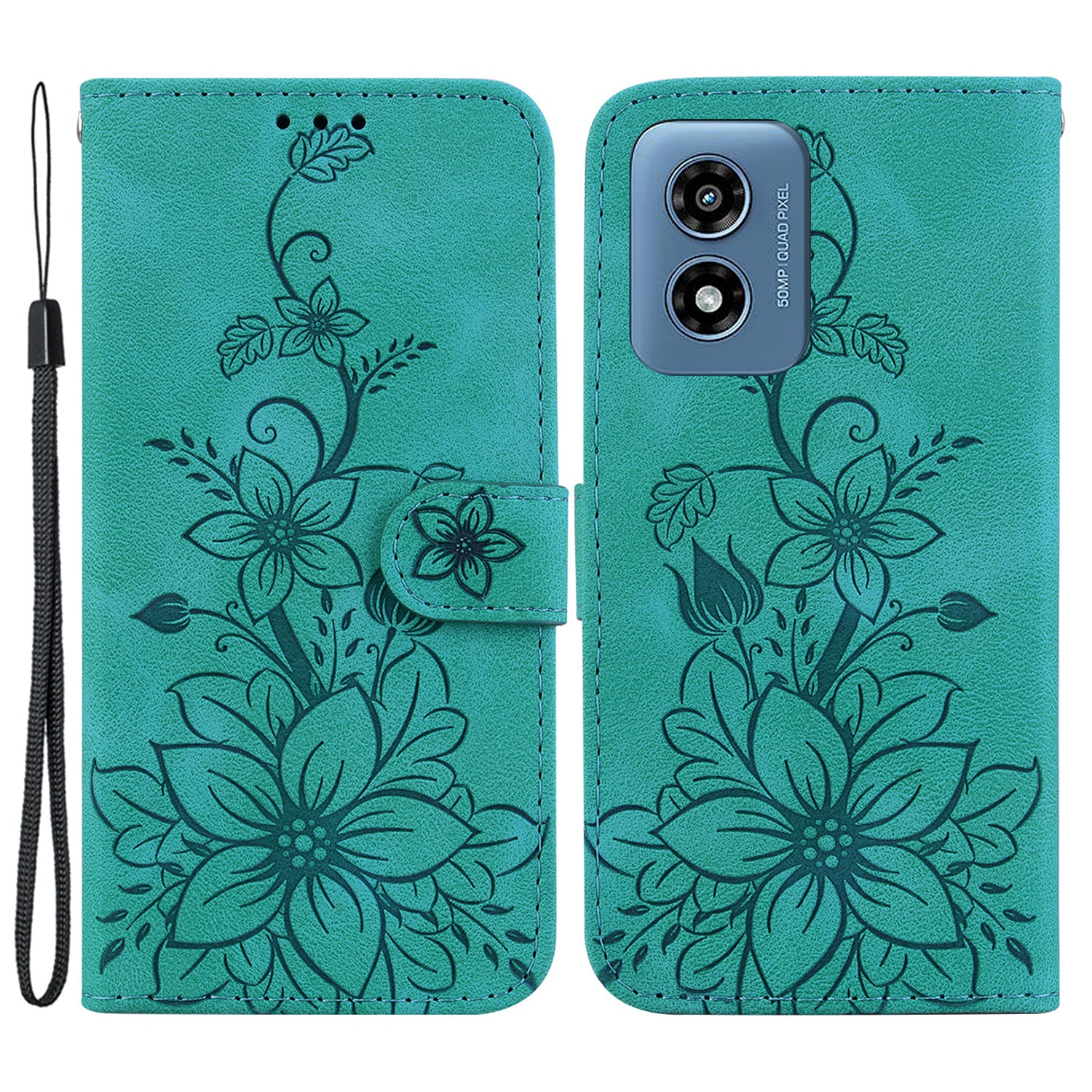 For Motorola Moto G Play (2024) 4G Wallet Case Flower Imprint Leather Cell Phone Cover