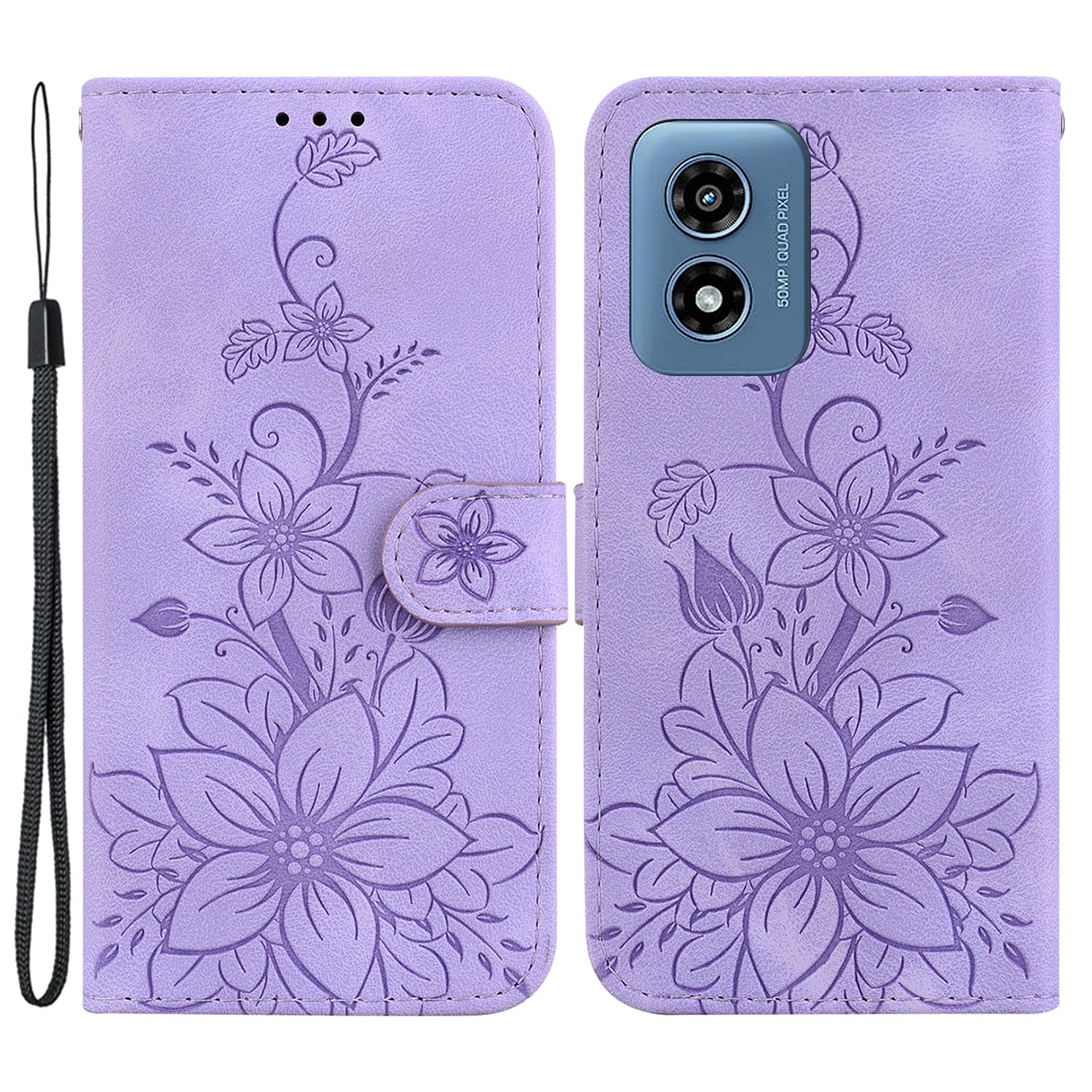 For Motorola Moto G Play (2024) 4G Wallet Case Flower Imprint Leather Cell Phone Cover