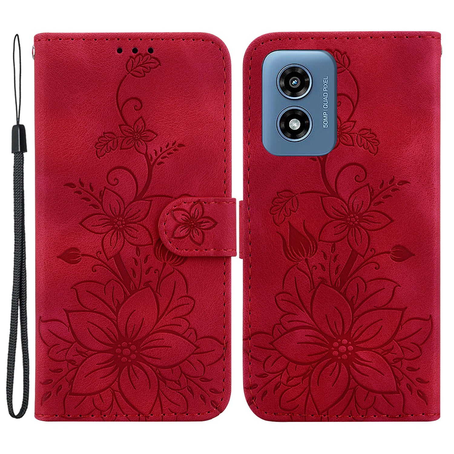 For Motorola Moto G Play (2024) 4G Wallet Case Flower Imprint Leather Cell Phone Cover
