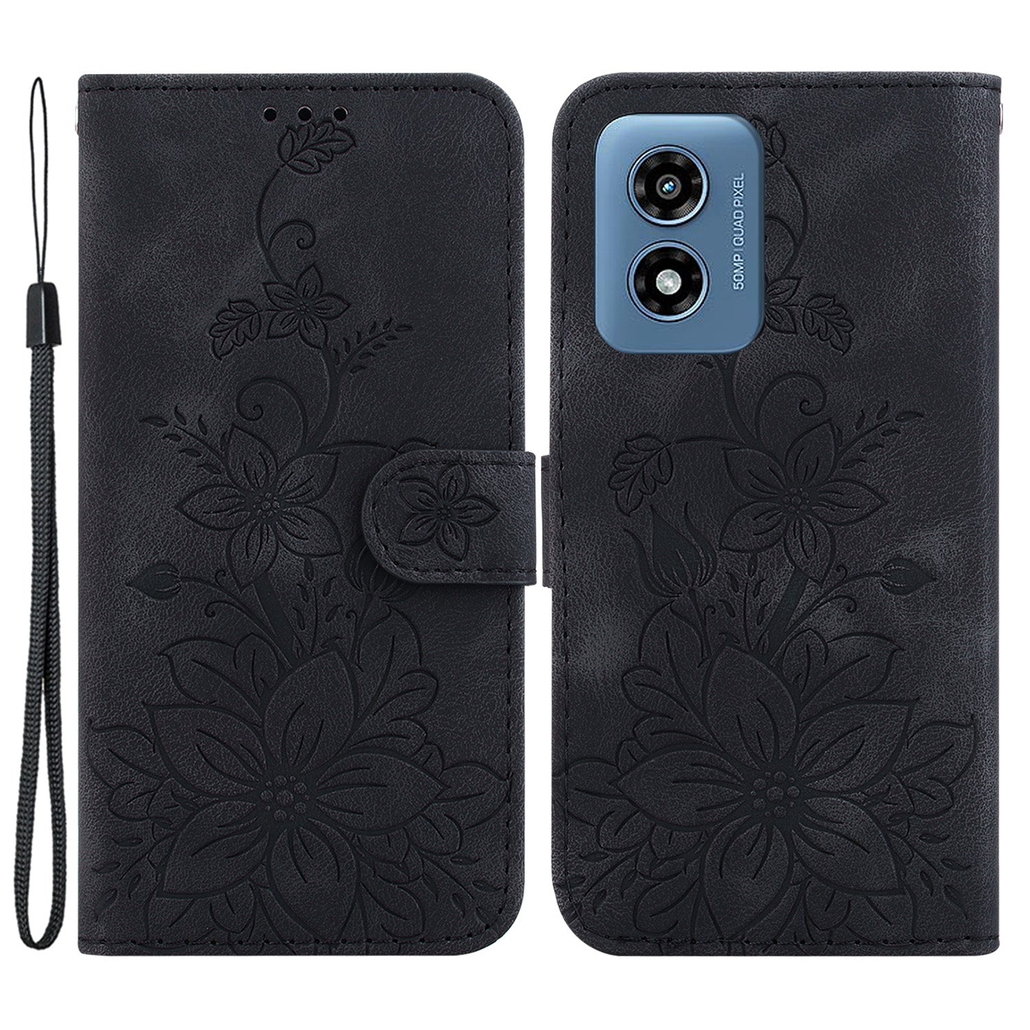 For Motorola Moto G Play (2024) 4G Wallet Case Flower Imprint Leather Cell Phone Cover