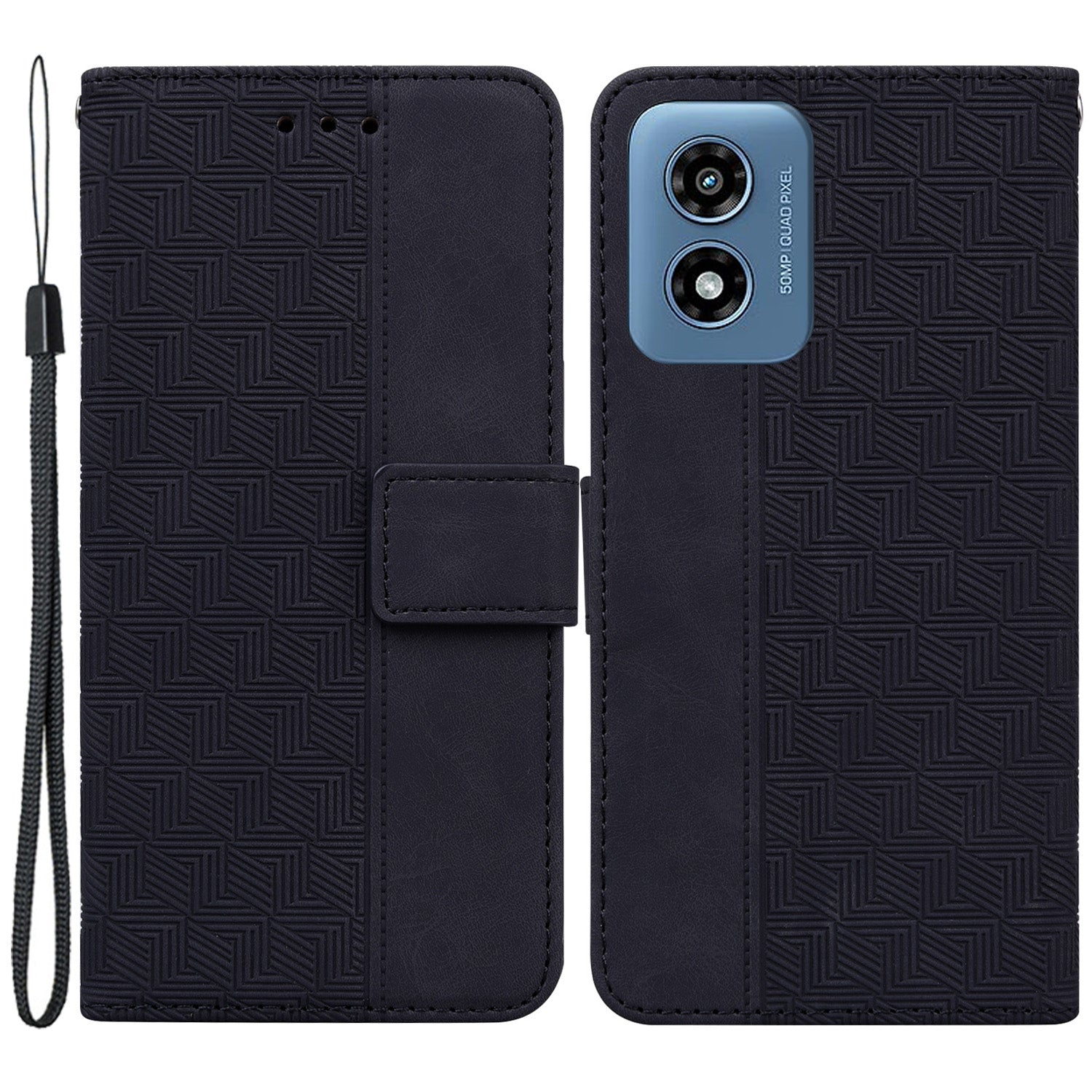 For Motorola Moto G Play (2024) 4G Case 3D Geometry Leather Wallet Phone Cover with Strap