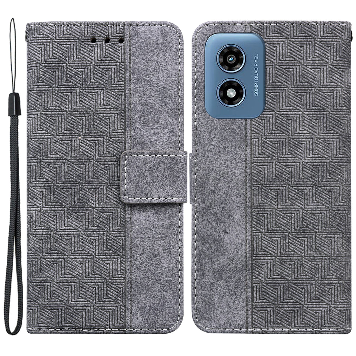 For Motorola Moto G Play (2024) 4G Case 3D Geometry Leather Wallet Phone Cover with Strap