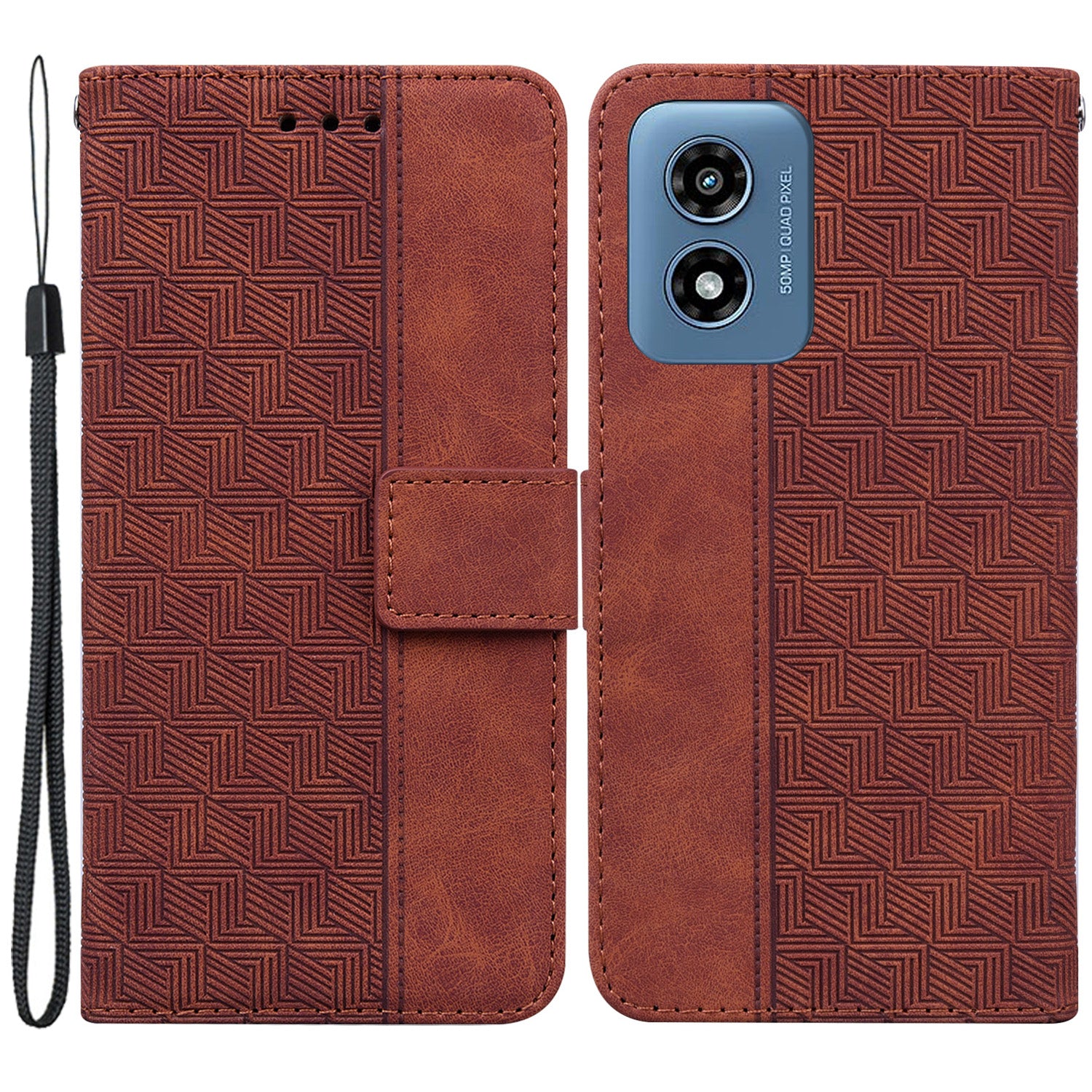 For Motorola Moto G Play (2024) 4G Case 3D Geometry Leather Wallet Phone Cover with Strap