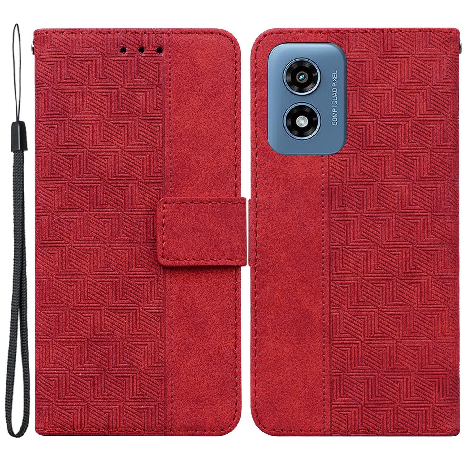 For Motorola Moto G Play (2024) 4G Case 3D Geometry Leather Wallet Phone Cover with Strap