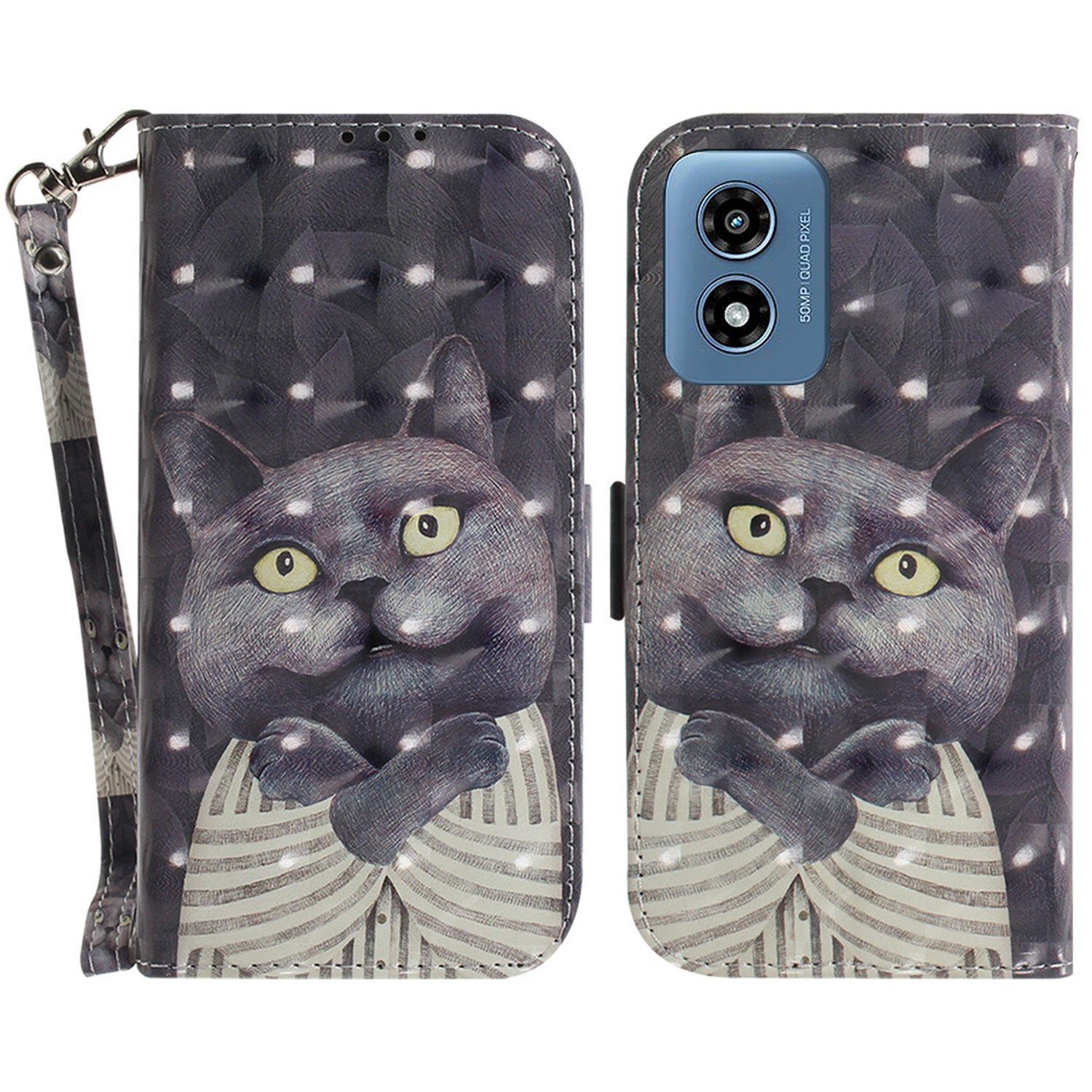 For Motorola Moto G Play (2024) 4G Case Pattern Printed Leather Wallet Phone Cover with Strap