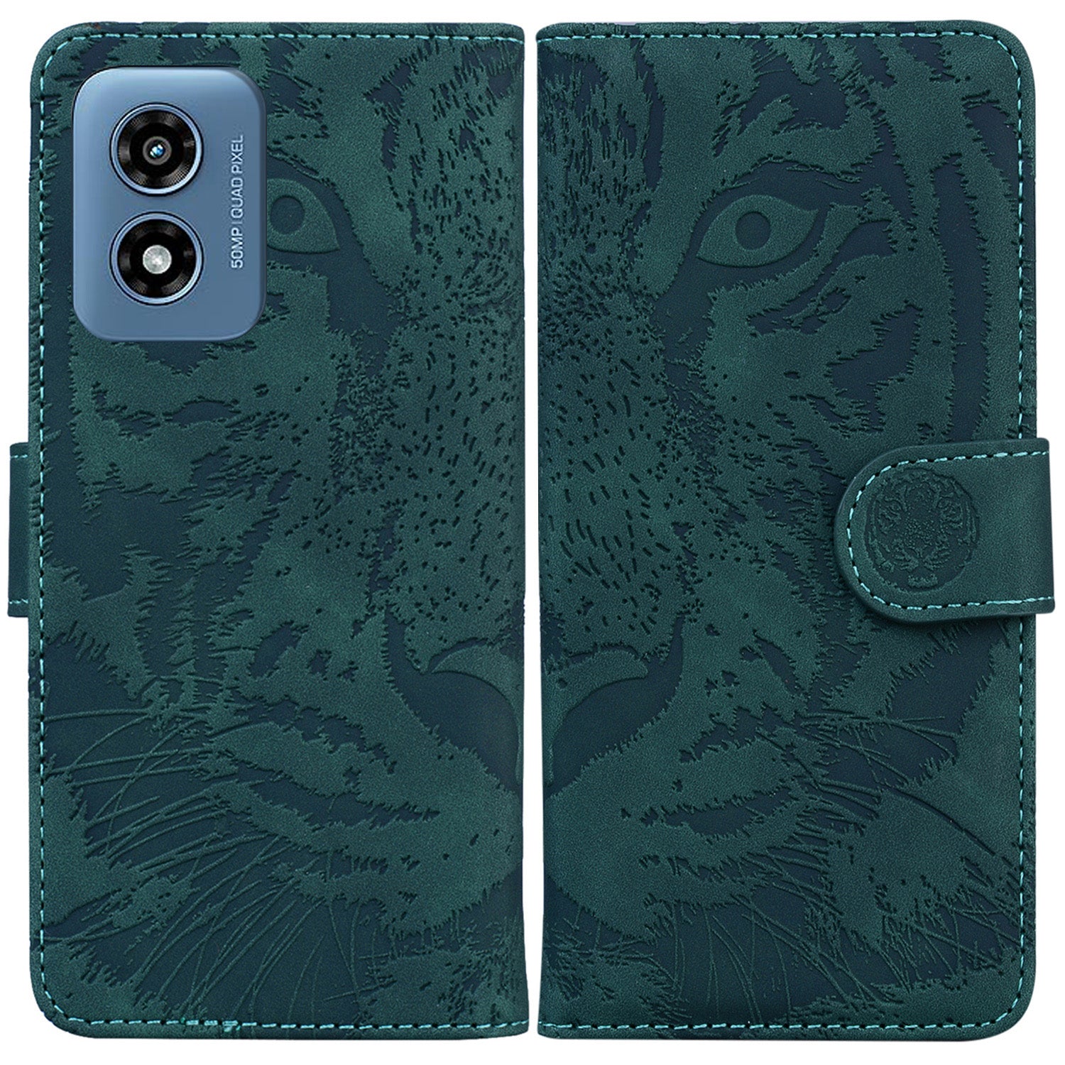 For Motorola Moto G Play (2024) 4G Wallet Case Imprinted Tiger Pattern Leather Stand Phone Cover