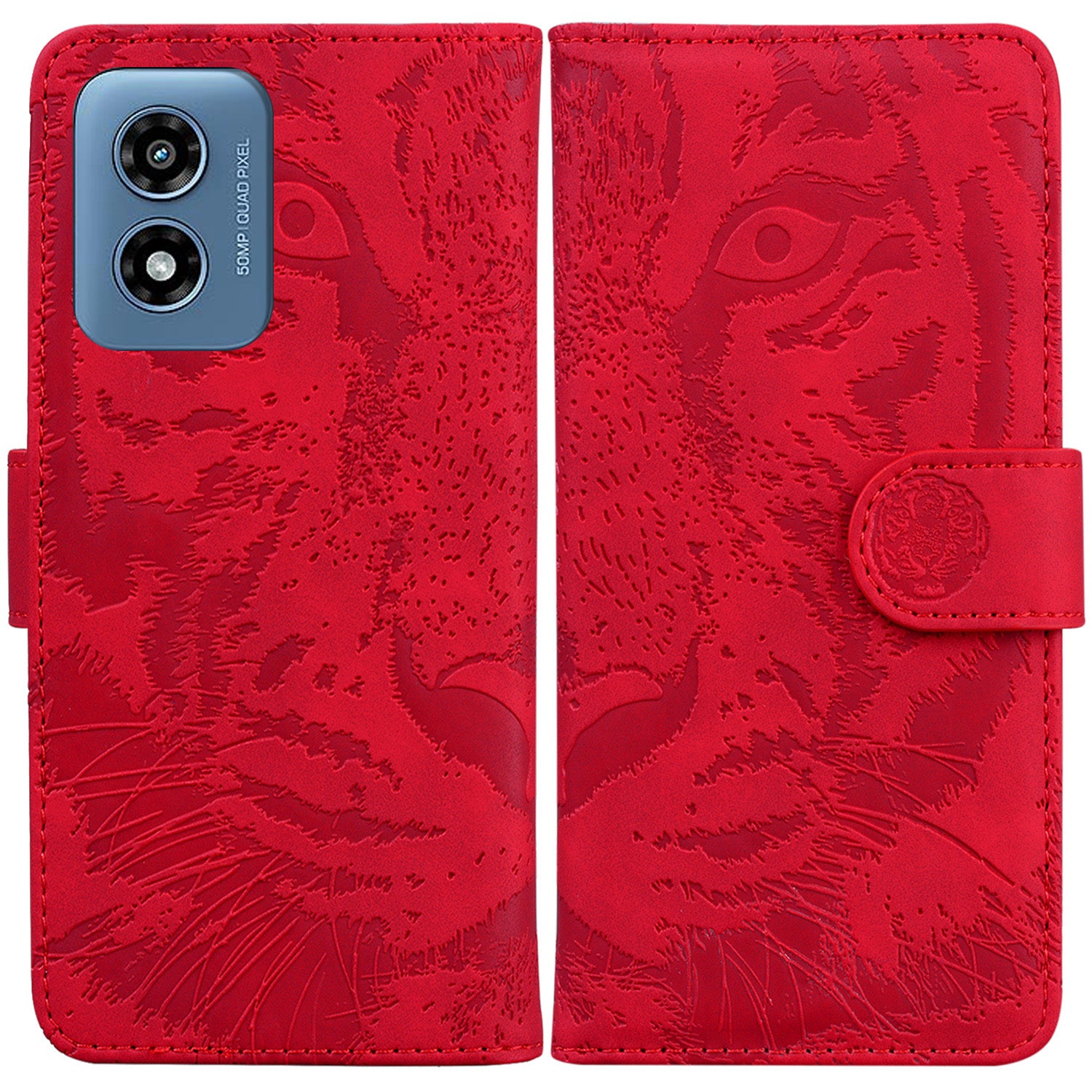 For Motorola Moto G Play (2024) 4G Wallet Case Imprinted Tiger Pattern Leather Stand Phone Cover