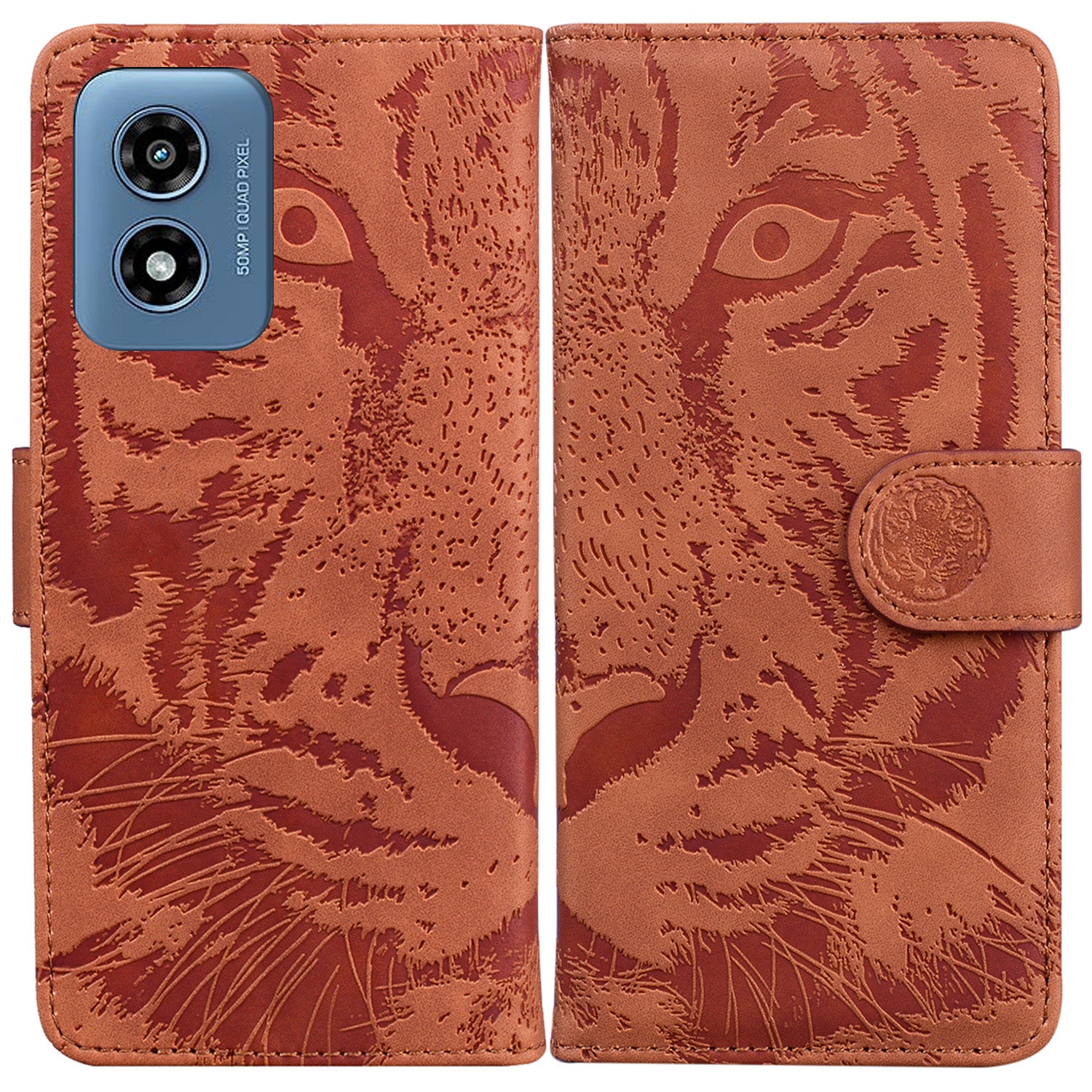 For Motorola Moto G Play (2024) 4G Wallet Case Imprinted Tiger Pattern Leather Stand Phone Cover