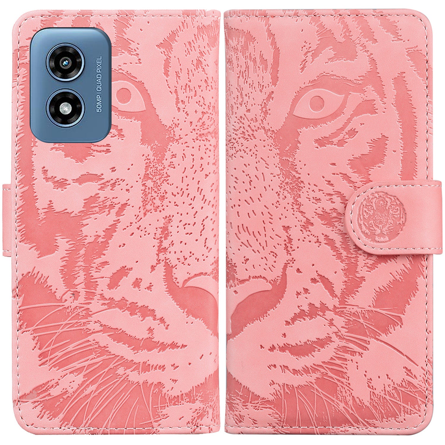 For Motorola Moto G Play (2024) 4G Wallet Case Imprinted Tiger Pattern Leather Stand Phone Cover