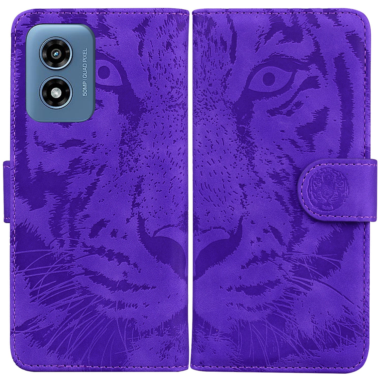 For Motorola Moto G Play (2024) 4G Wallet Case Imprinted Tiger Pattern Leather Stand Phone Cover