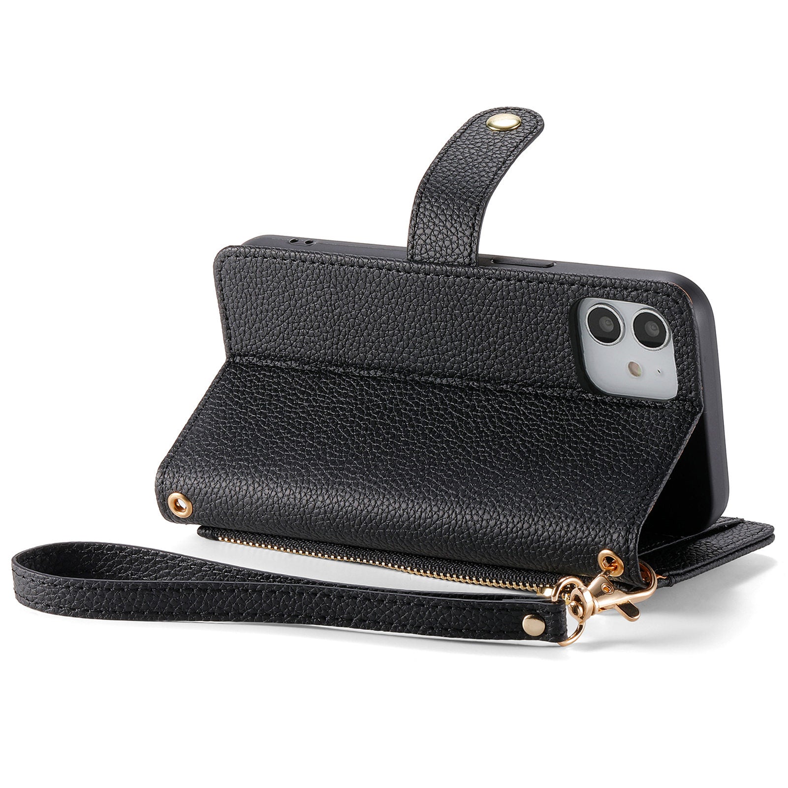For iPhone 12 / 12 Pro Case Wallet Zipper Leather Phone Cover RFID Blocking Function