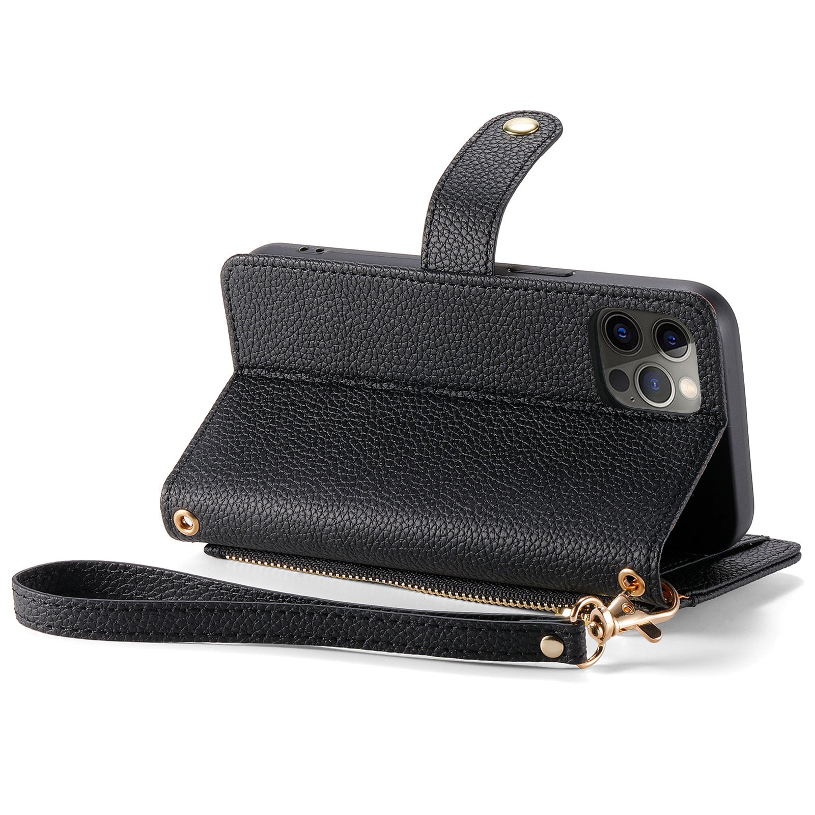 For iPhone 12 Pro Max Leather Case RFID Blocking Zipper Pocket Phone Cover