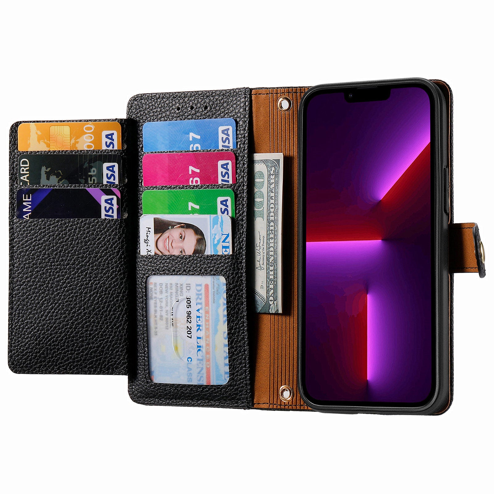 For iPhone 13 Pro Case RFID Blocking Zipper Leather Phone Cover with Wallet Card Slots