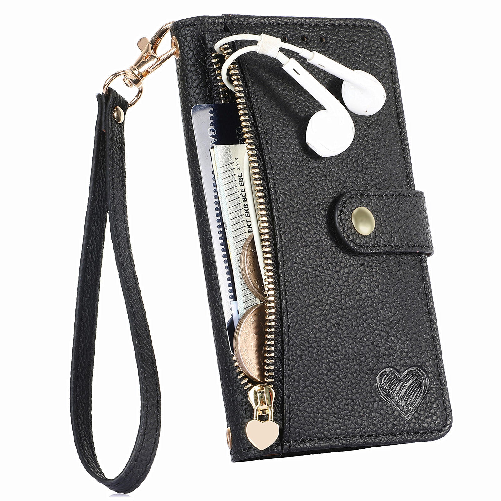 For iPhone 13 Pro Case RFID Blocking Zipper Leather Phone Cover with Wallet Card Slots