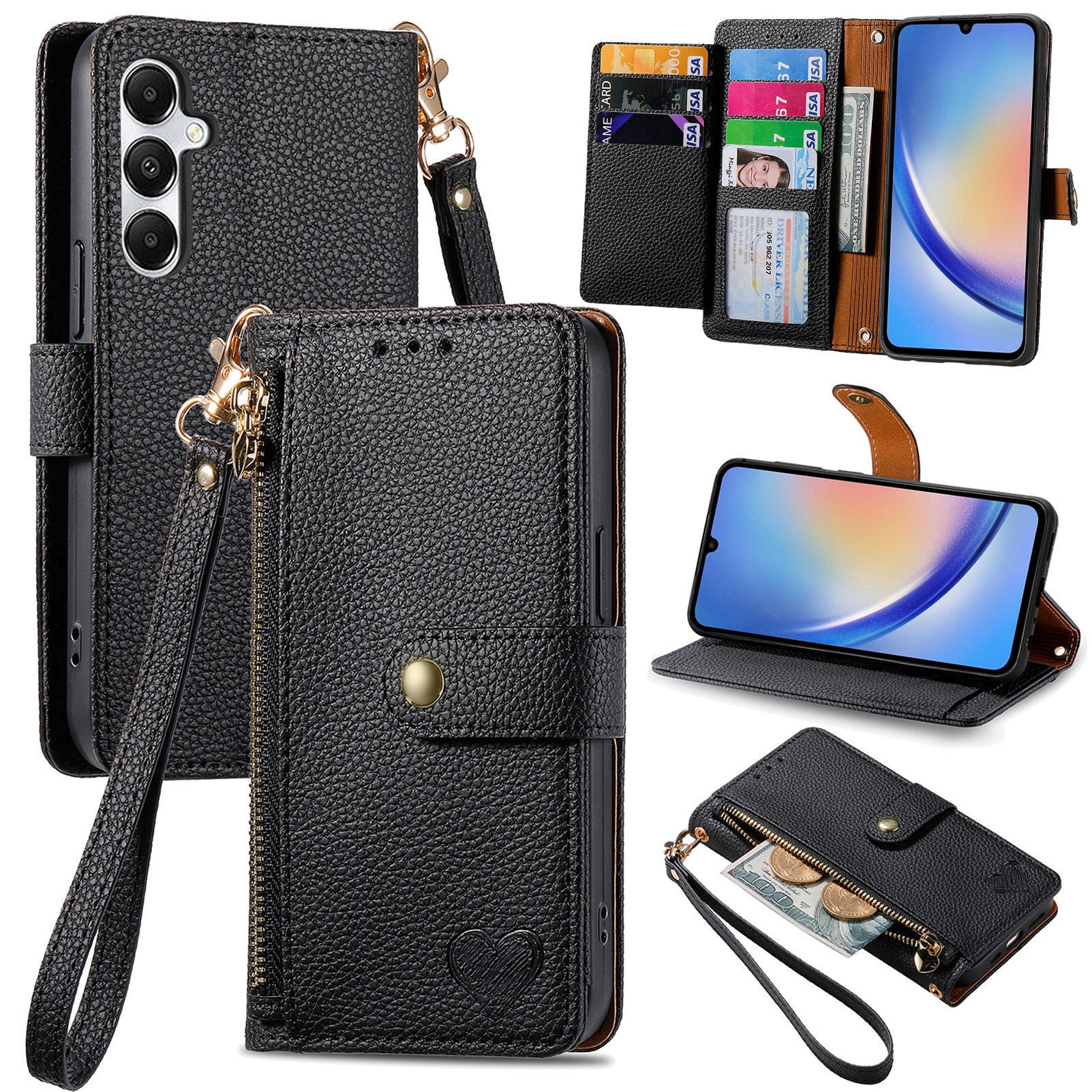 For Samsung Galaxy A35 5G Wallet Case Heart Shape Imprinted Leather Phone Cover