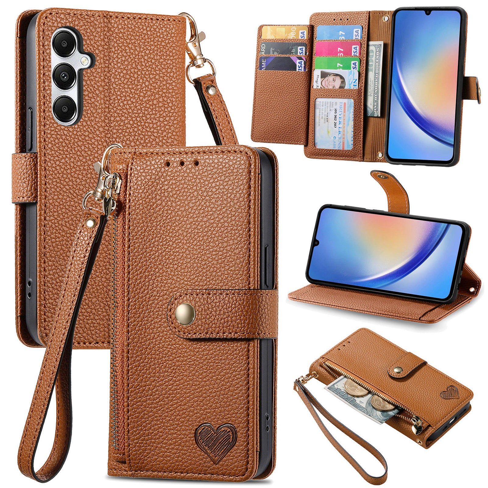 For Samsung Galaxy A35 5G Wallet Case Heart Shape Imprinted Leather Phone Cover