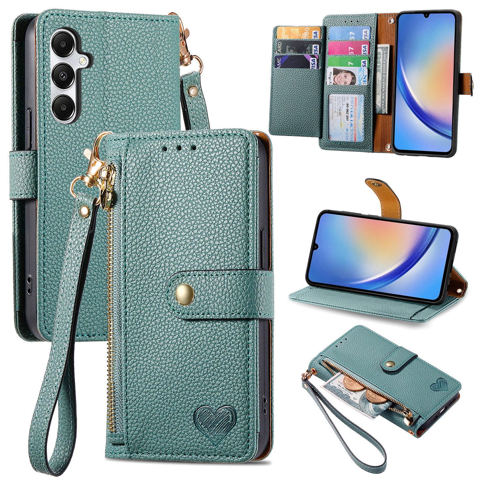 For Samsung Galaxy A35 5G Wallet Case Heart Shape Imprinted Leather Phone Cover