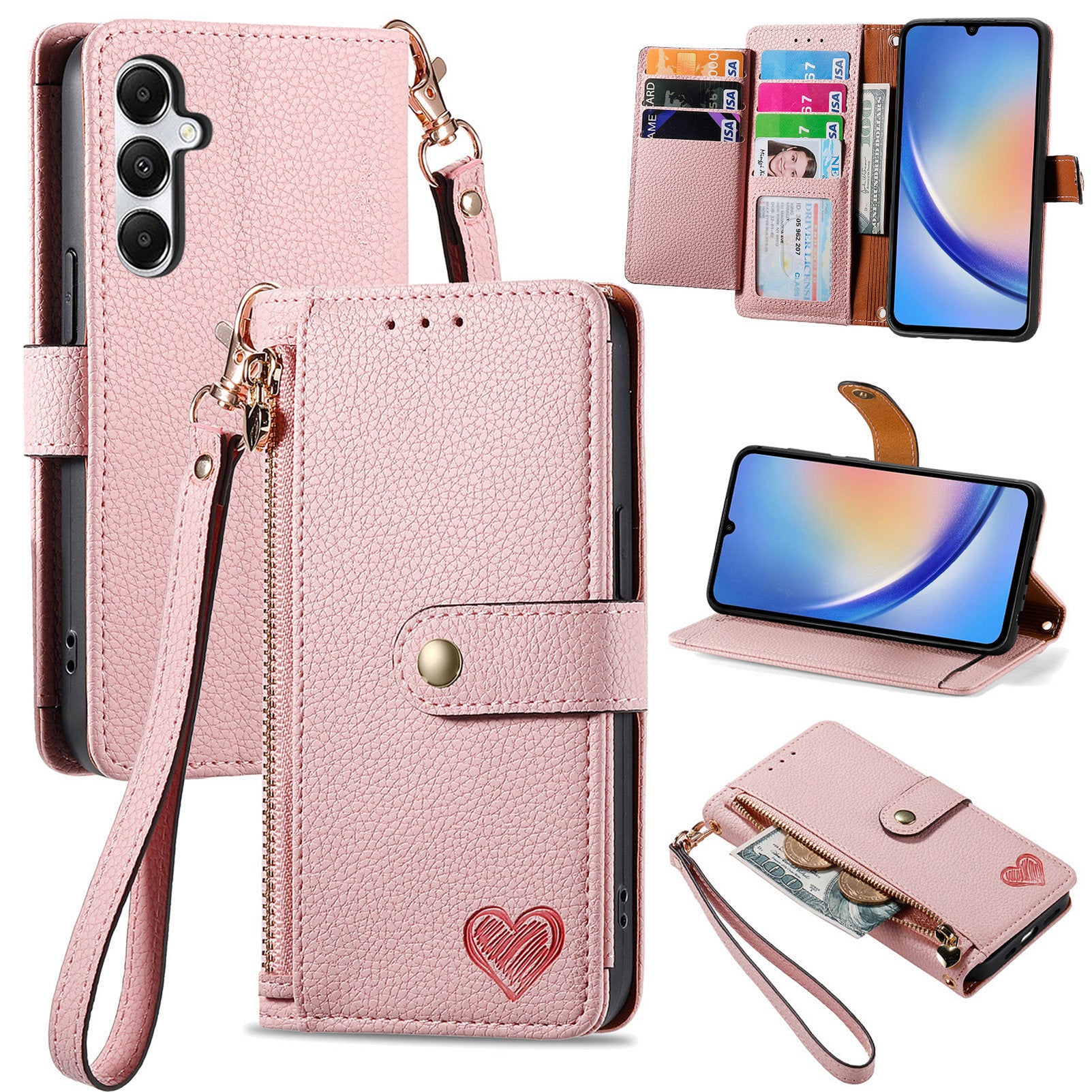 For Samsung Galaxy A35 5G Wallet Case Heart Shape Imprinted Leather Phone Cover