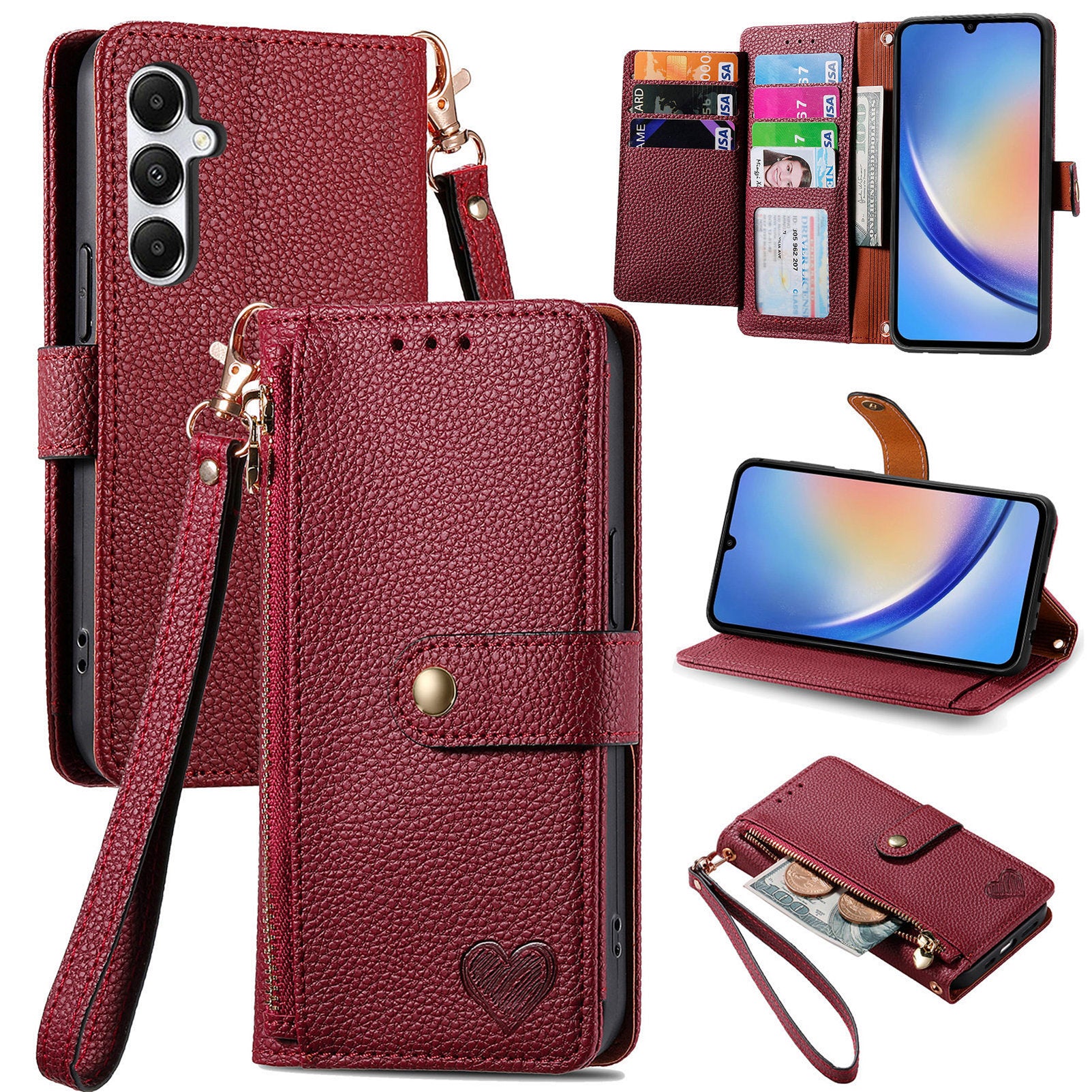 For Samsung Galaxy A35 5G Wallet Case Heart Shape Imprinted Leather Phone Cover