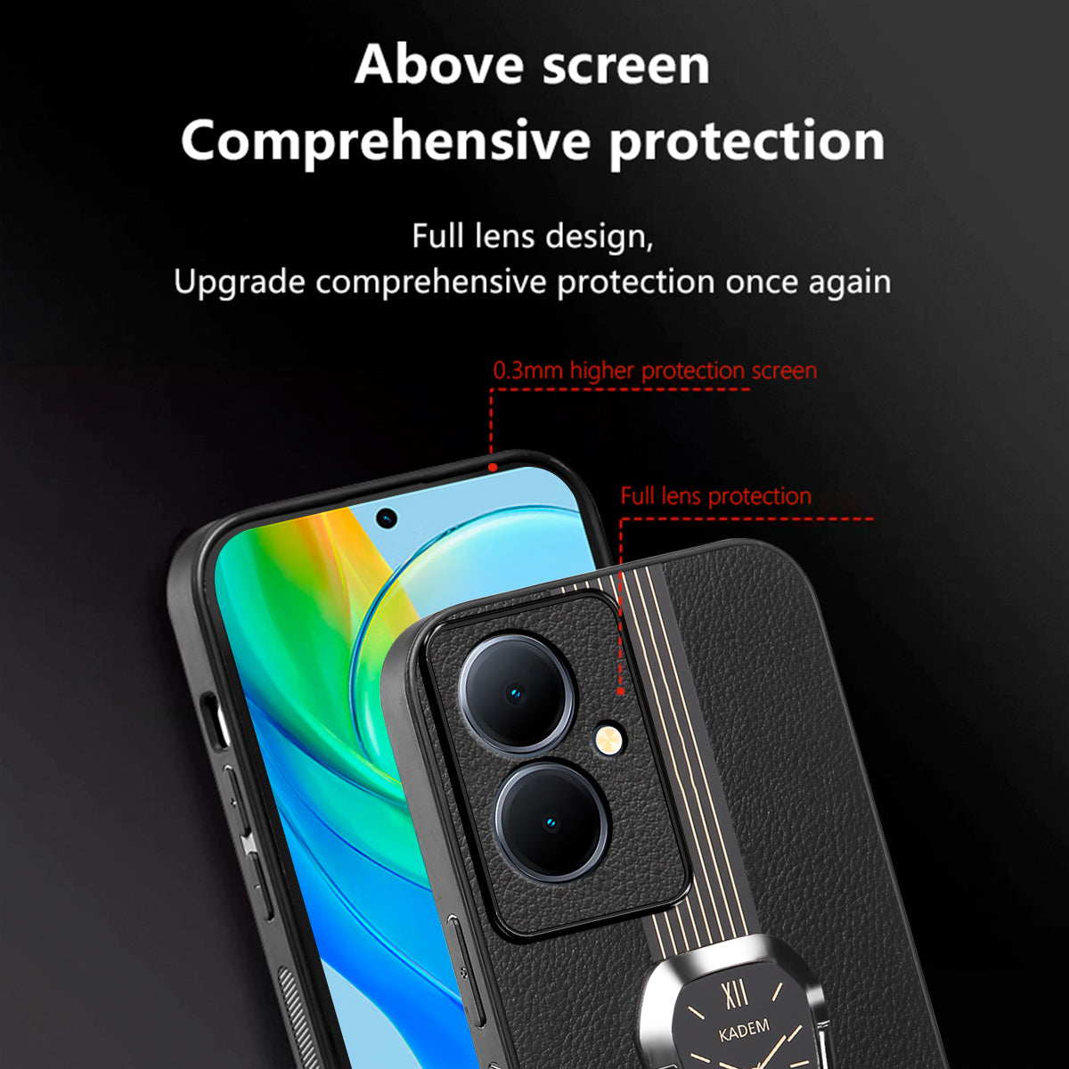 KADEM For Oppo A79 5G / A2 5G Protector Cover PU+TPU+Acrylic Kickstand Cell Phone Case