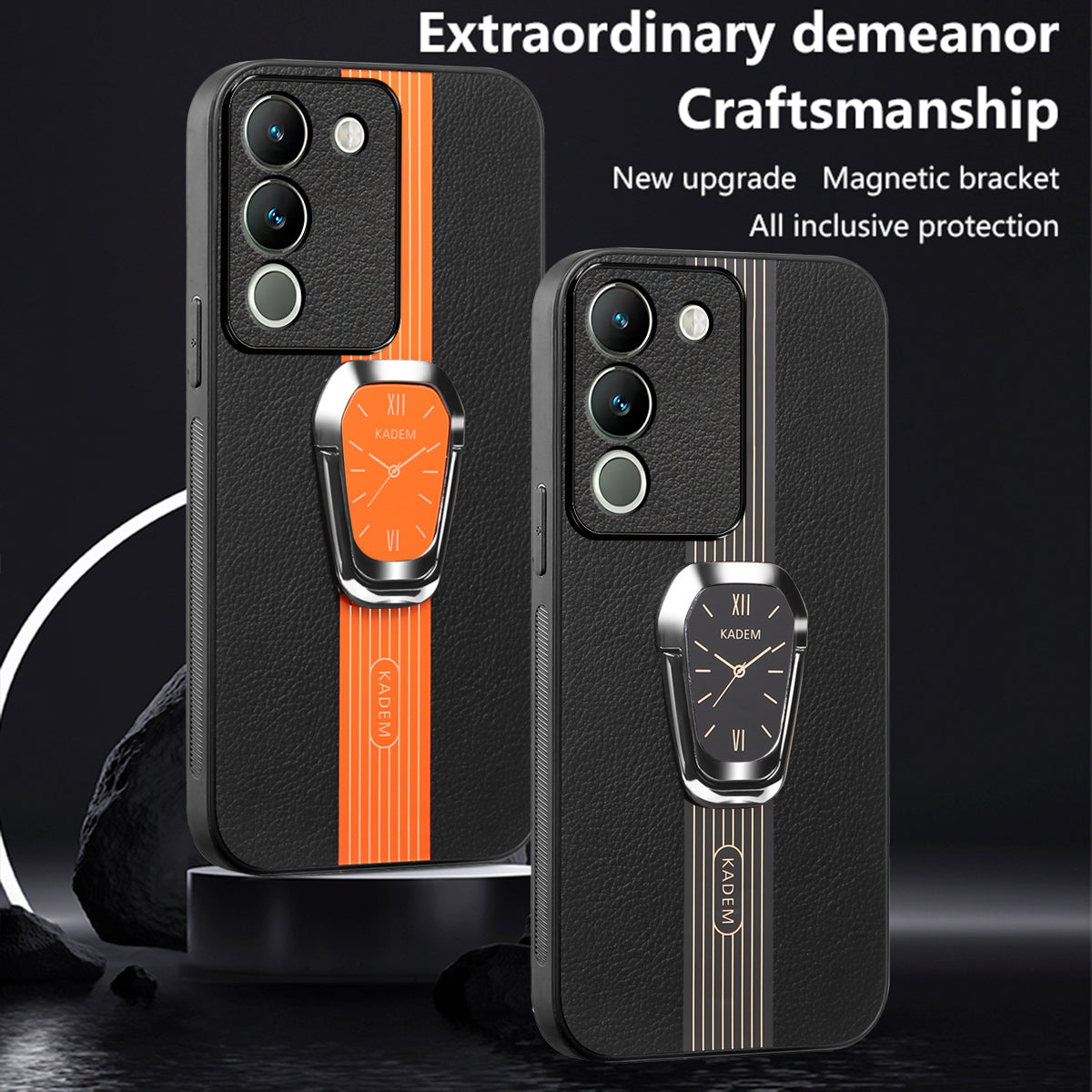KADEM For vivo V30 Lite 5G Protector Cover with Kickstand PU+TPU+Acrylic Cell Phone Case