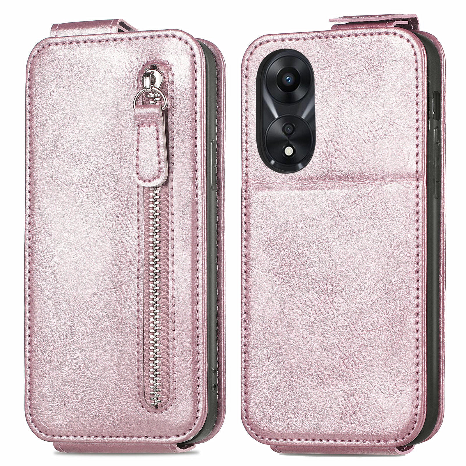 For Oppo A58 4G Case PU Leather Zipper Wallet Solid Color Design Phone Protector