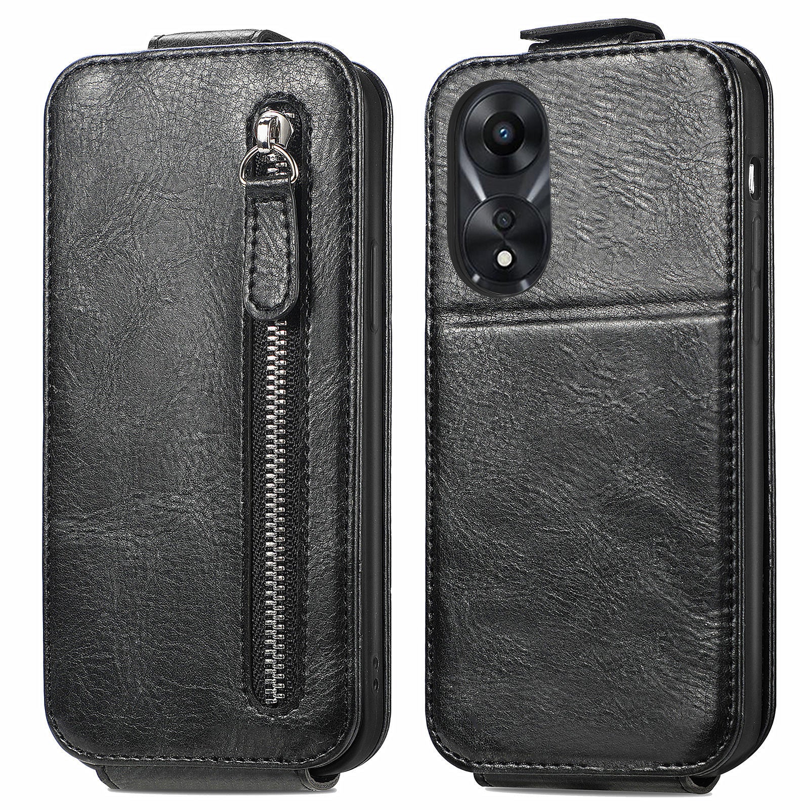 For Oppo A58 4G Case PU Leather Zipper Wallet Solid Color Design Phone Protector