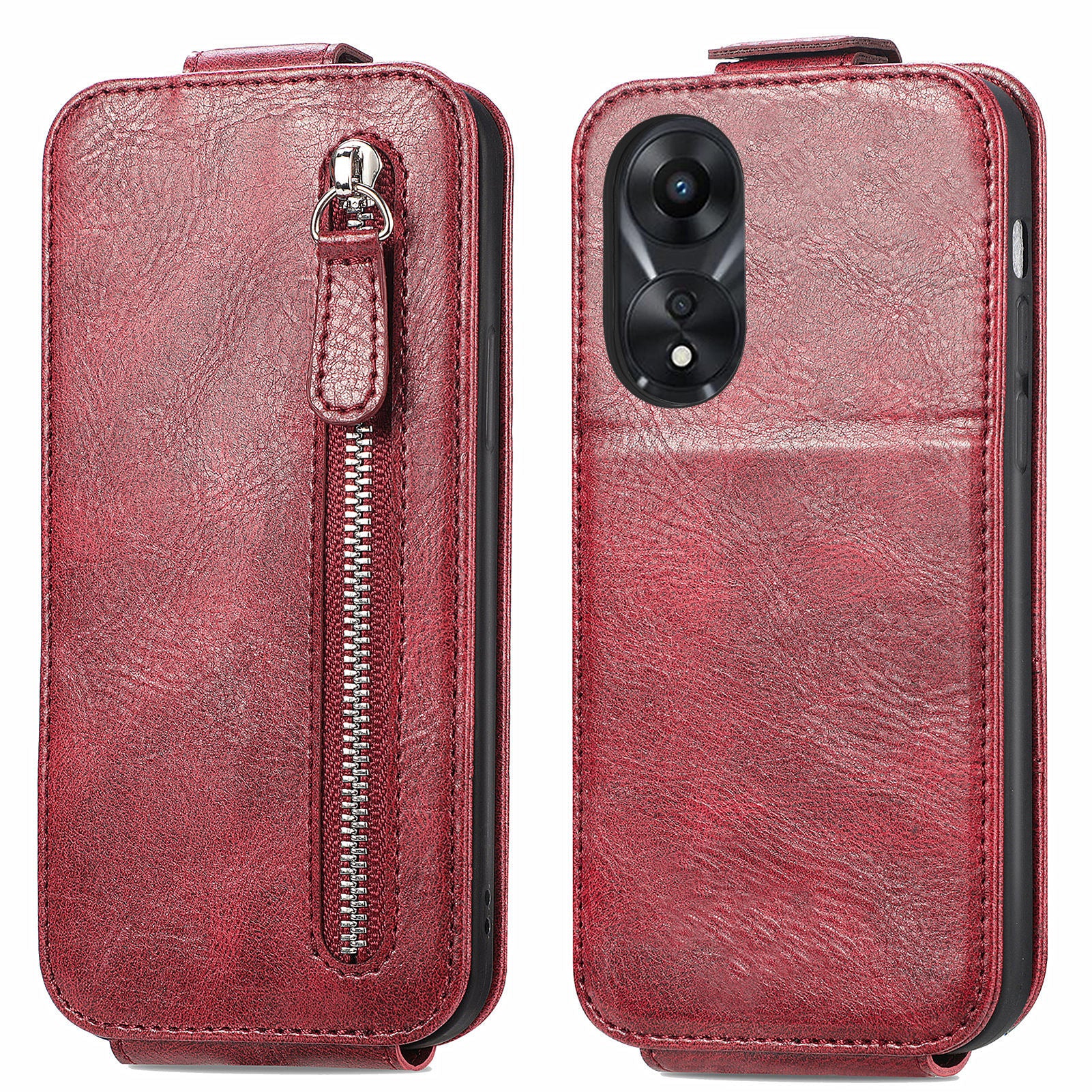 For Oppo A58 4G Case PU Leather Zipper Wallet Solid Color Design Phone Protector