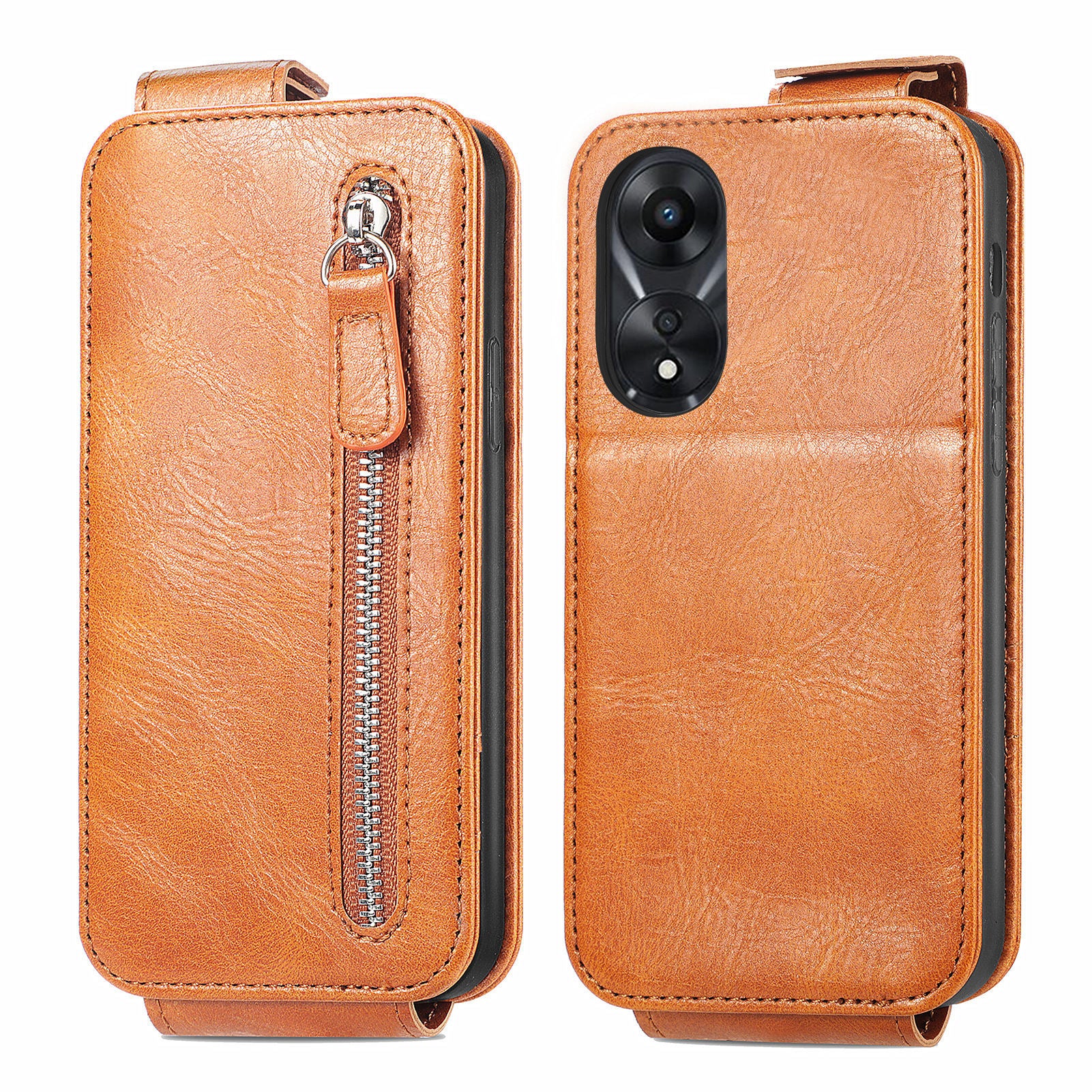For Oppo A58 4G Case PU Leather Zipper Wallet Solid Color Design Phone Protector