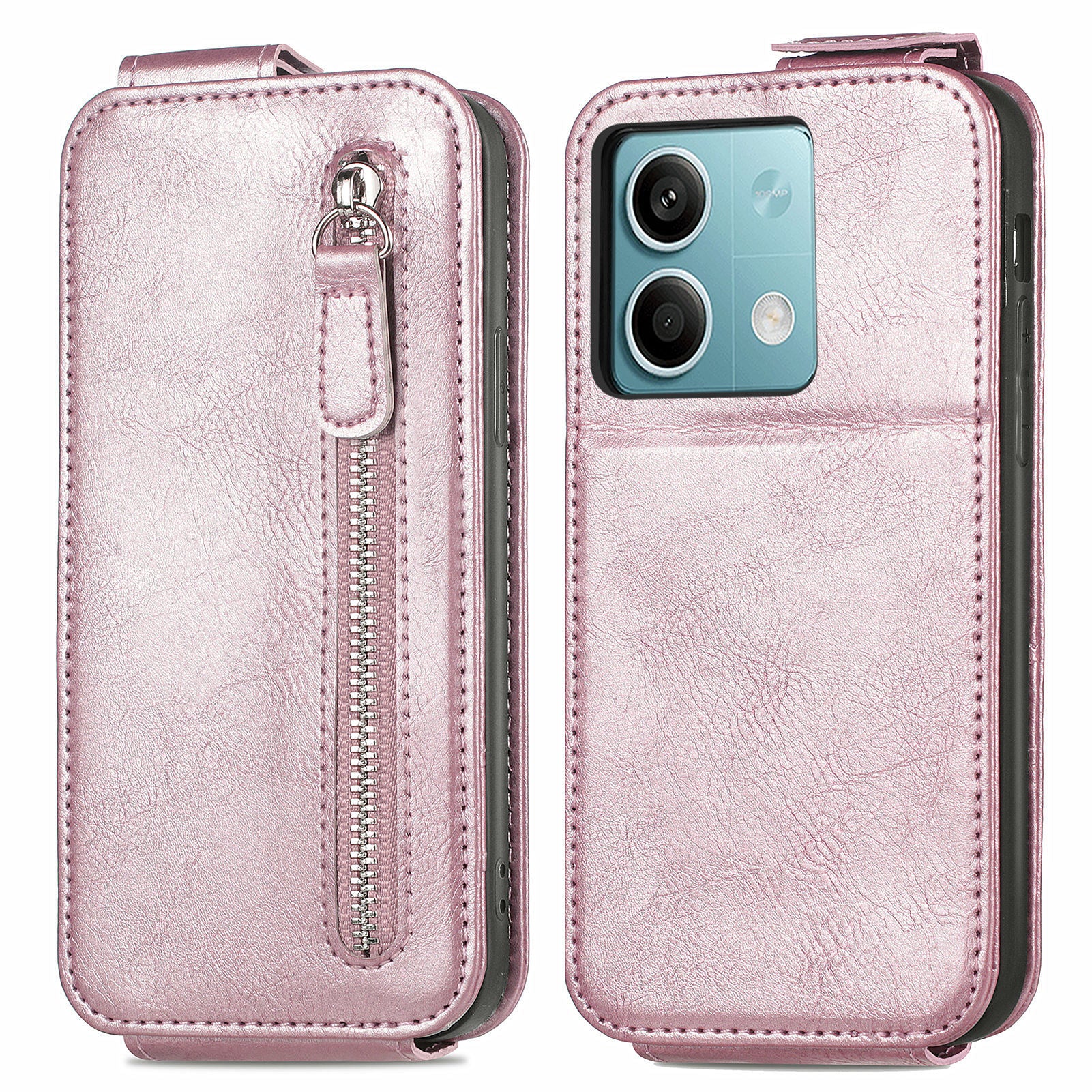 For Xiaomi Redmi Note 13 5G Case Vertical Flip Stand Phone Shell with Zipper Wallet