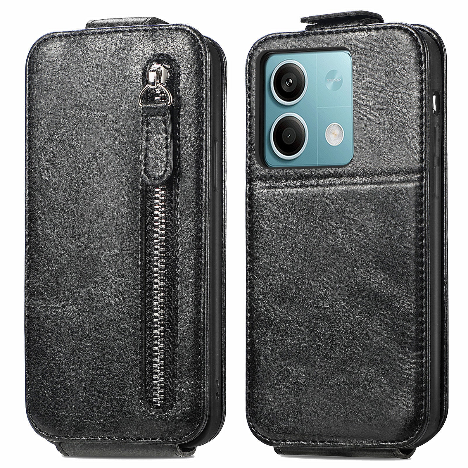 For Xiaomi Redmi Note 13 5G Case Vertical Flip Stand Phone Shell with Zipper Wallet