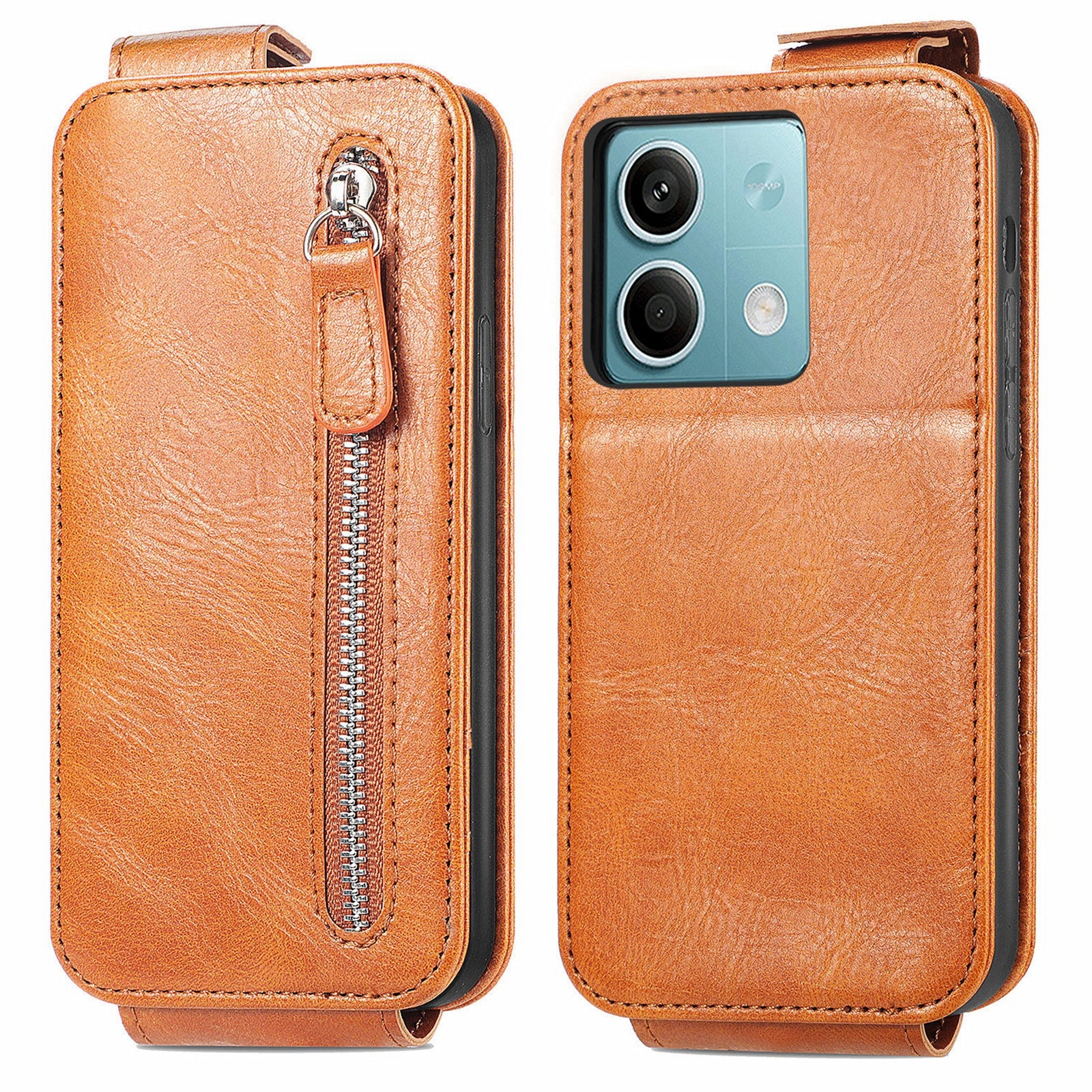 For Xiaomi Redmi Note 13 5G Case Vertical Flip Stand Phone Shell with Zipper Wallet