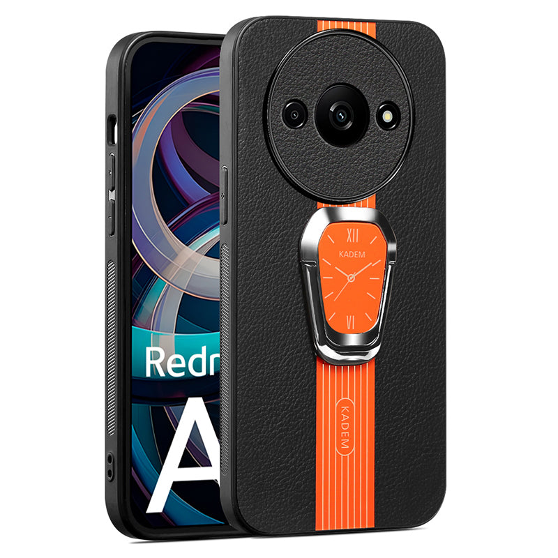 KADEM For Xiaomi Redmi A3 / Poco C61 4G Case Kickstand Leather Coated TPU+Acrylic Phone Back Protector