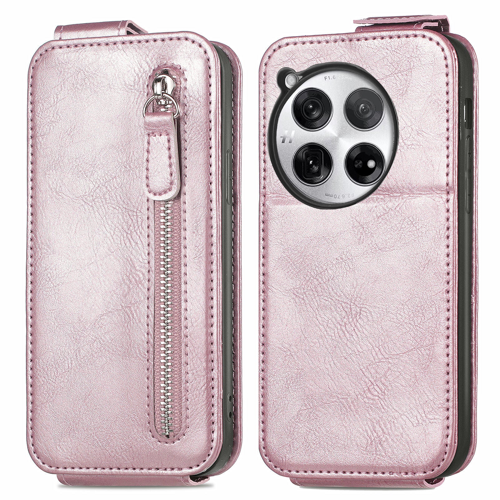 For OnePlus 12 5G Case PU Leather Zipper Wallet Vertical Flip Phone Cover