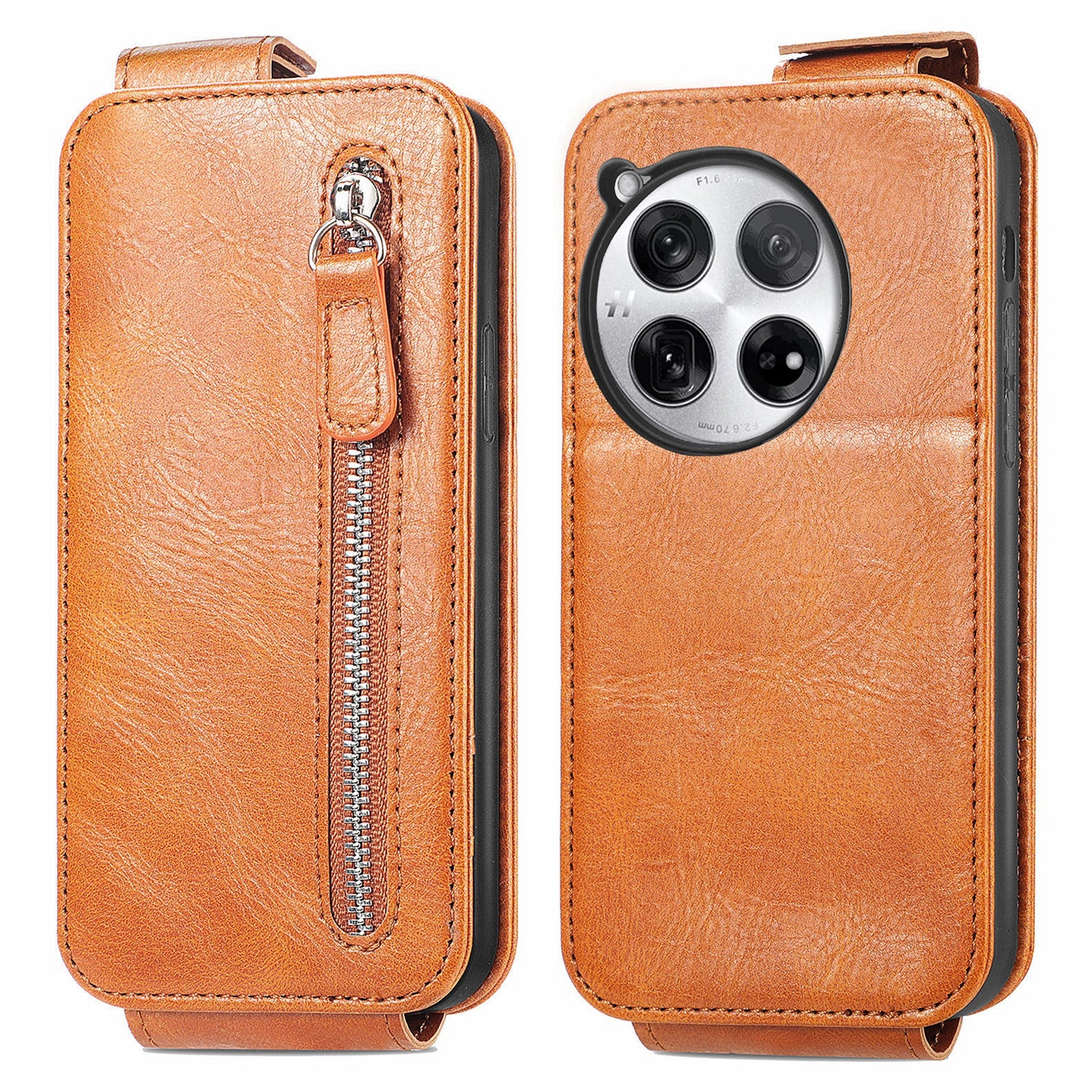For OnePlus 12 5G Case PU Leather Zipper Wallet Vertical Flip Phone Cover