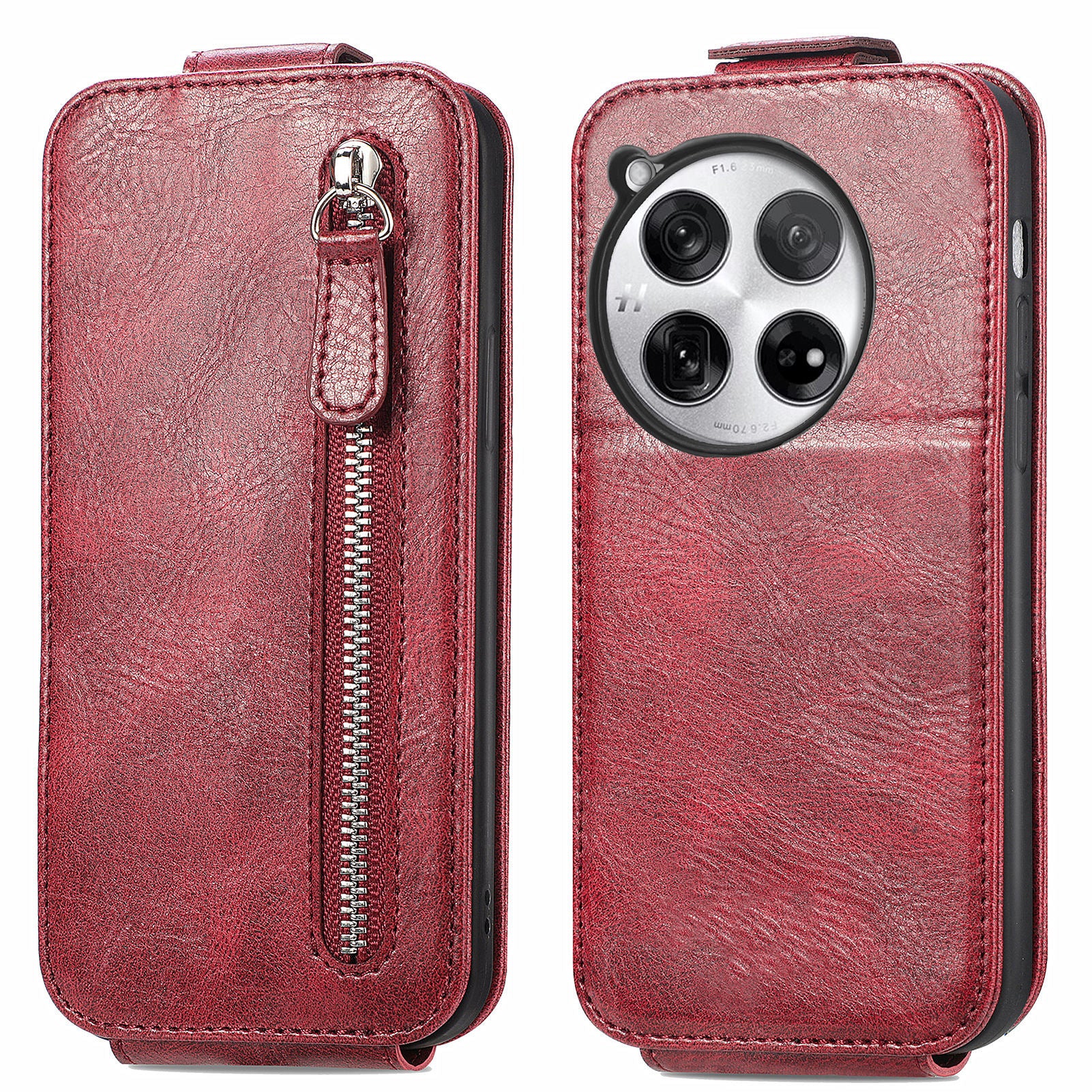 For OnePlus 12 5G Case PU Leather Zipper Wallet Vertical Flip Phone Cover