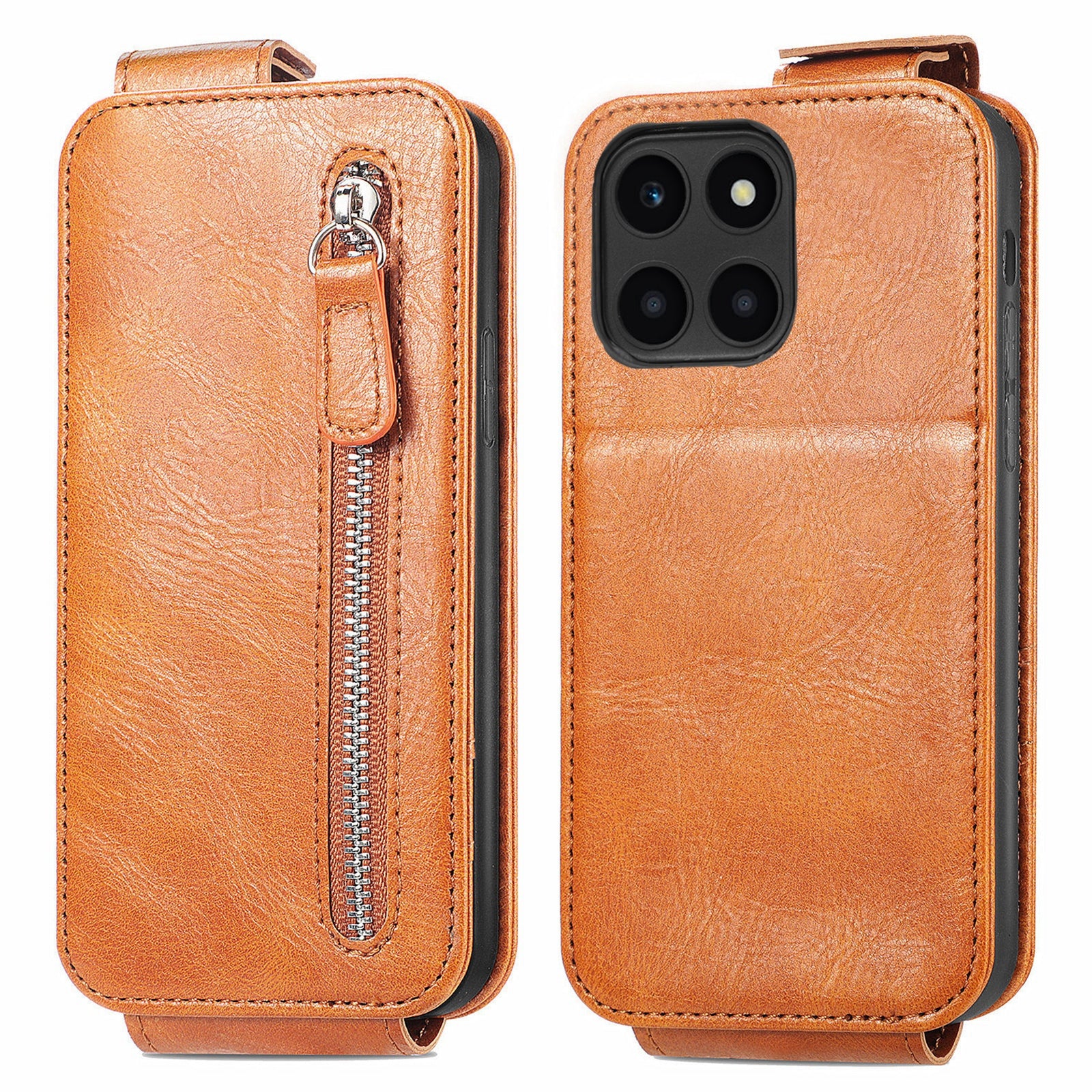 For Honor X6a 4G Case PU Leather Vertical Flip Phone Cover Zipper Protection Shell